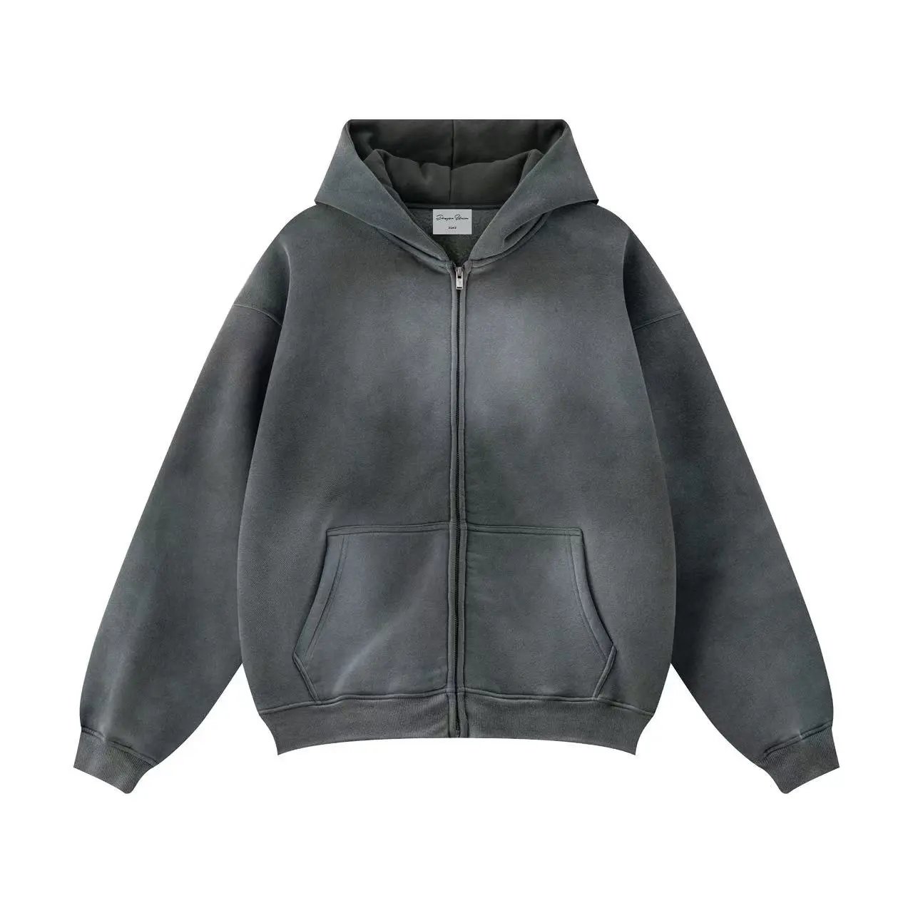 Dirty Fit Snowflake Washed Dark Gray Hooded SweatshirtMenBoxy Short Wide American Retro Washed Distressed Full Zipper Cardigan JacketSpringAutumn