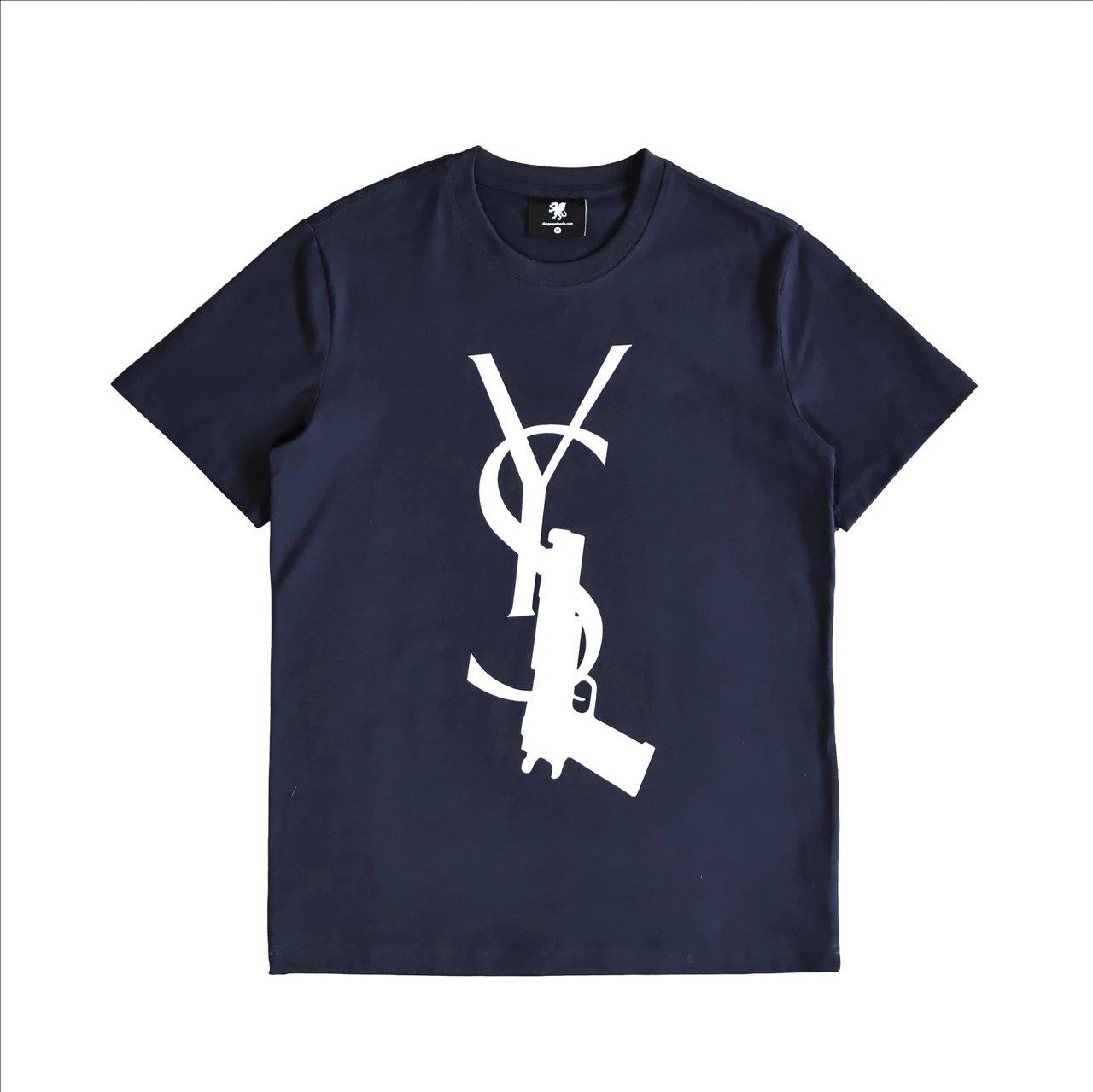 Slim Fit Trigger Monogram Tee - Navy slim fit trigger letter navy blue short sleeved t-shirt