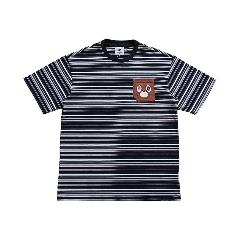 Embroidered Bear Pocket Stripe Tee - Black