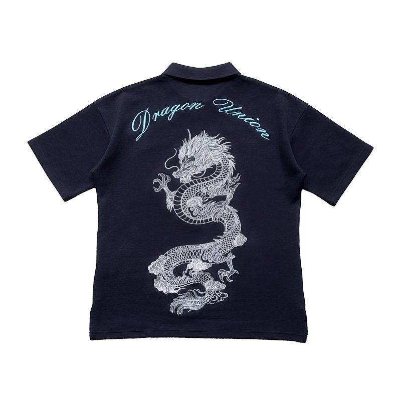 Boxy Dragon Embroidery Polo - INDIGO