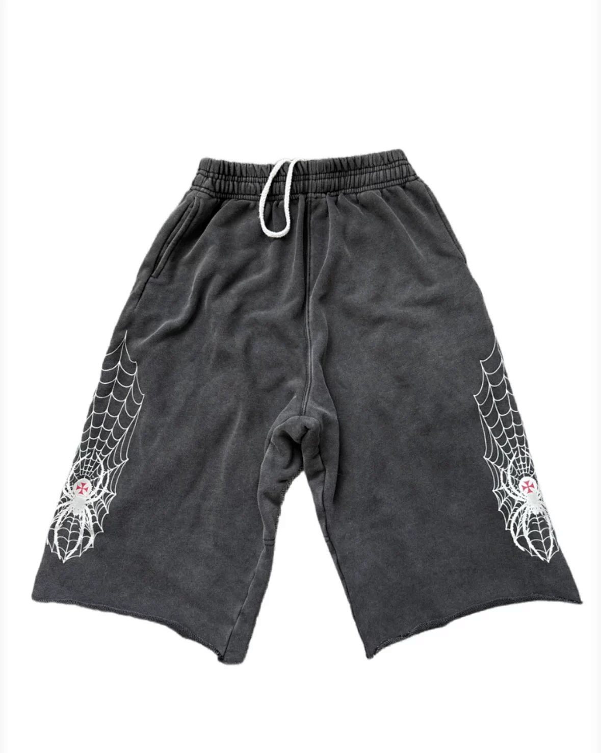 Westcoast Vintage Deconstructed Patchwork Distressed Iron Cross Spider Web American Streetwear Cropped Pants