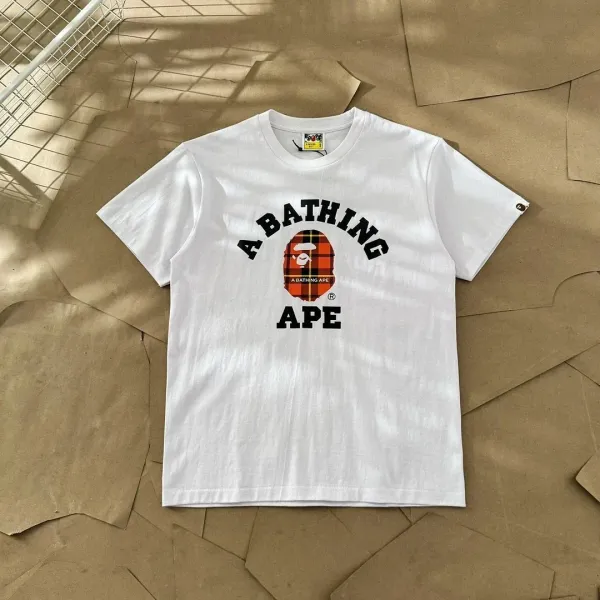 A Bathing Ape Arch Logo Plaid Ape Head White T-Shirt - 1