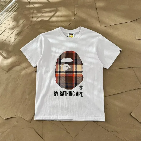 A Bathing Ape Plaid Ape Head White T-Shirt - 1