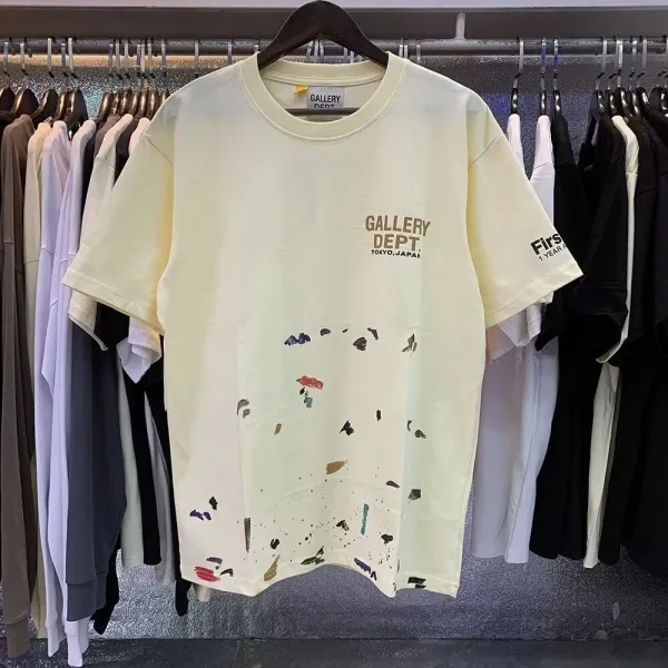 Gallery Dept Paint Splatter T-Shirt Cream - 1