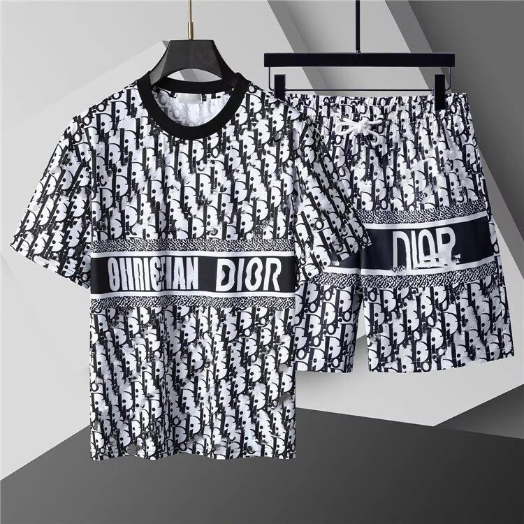 Dior Oblique Print T-Shirt and Shorts Set White/Black