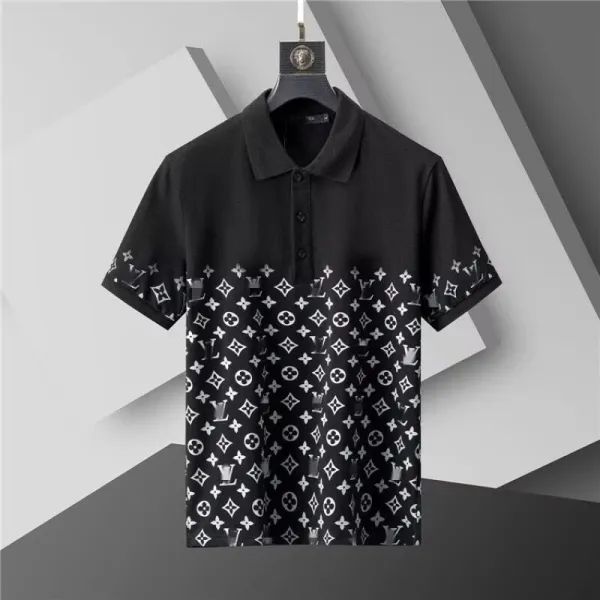 Louis Vuitton Monogram Print Black Polo Shirt - 1