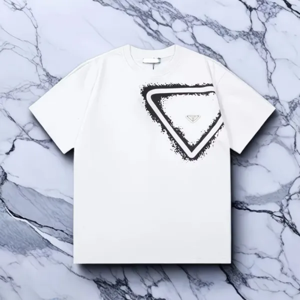 Prada Triangle Logo Print White T-Shirt - 1
