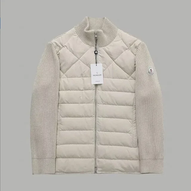 Moncler Down Jackets Quilted knit-sleeve zip-up jacket product detail image 1