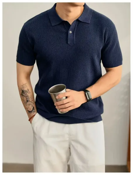 Design Ribbed Knit Polo White Tops Polo - 11
