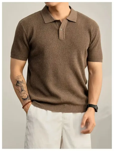 Design Ribbed Knit Polo White Tops Polo - 8