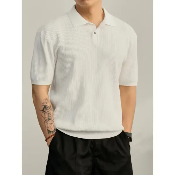 Design Ribbed Knit Polo White Tops Polo - 1