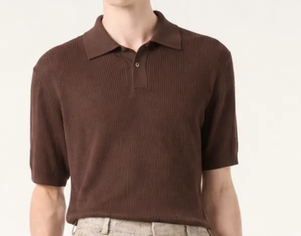 Design Ribbed Knit Polo White Tops Polo - 6