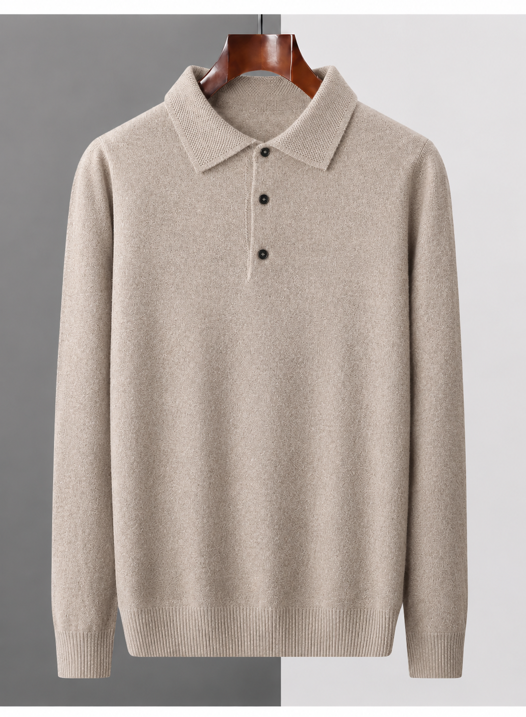 Pure Wool Polo Sweater Khaki