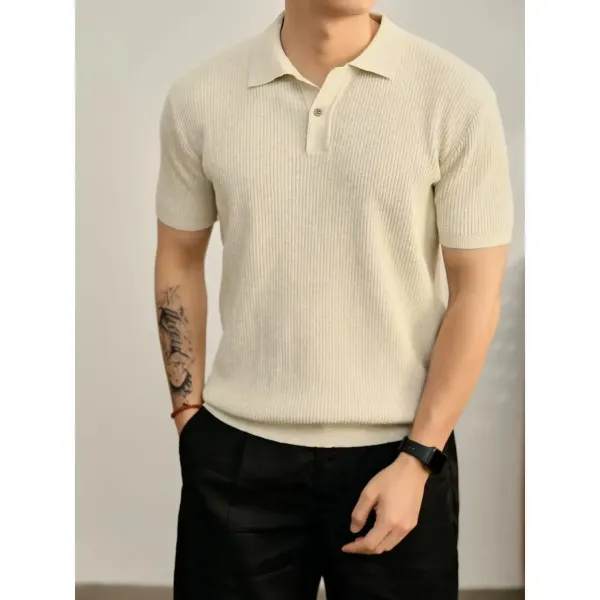Design Ribbed Knit Polo White Tops Polo - 10