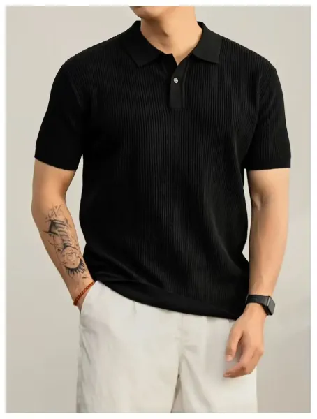 Design Ribbed Knit Polo White Tops Polo - 9