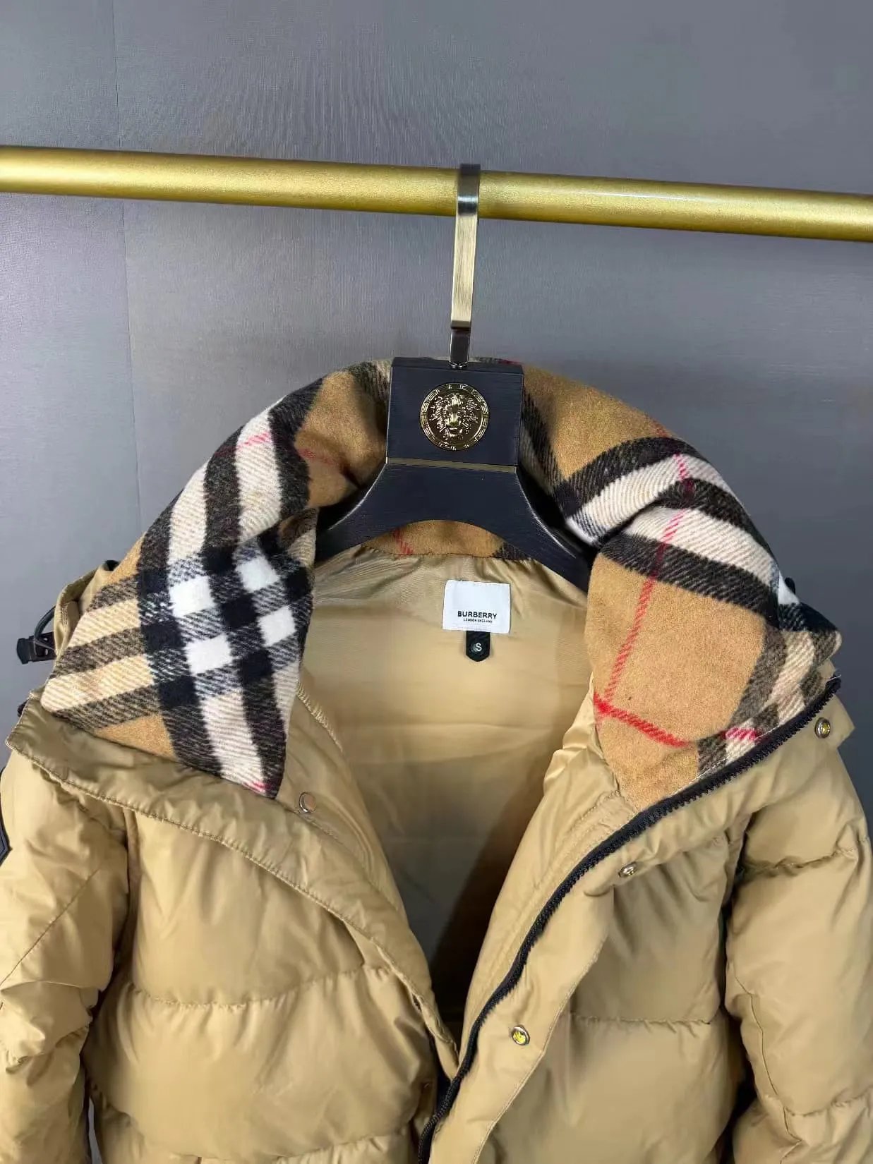 Burberry Down Jackets Hooded check puffer jacket with contrast patch pockets image 1