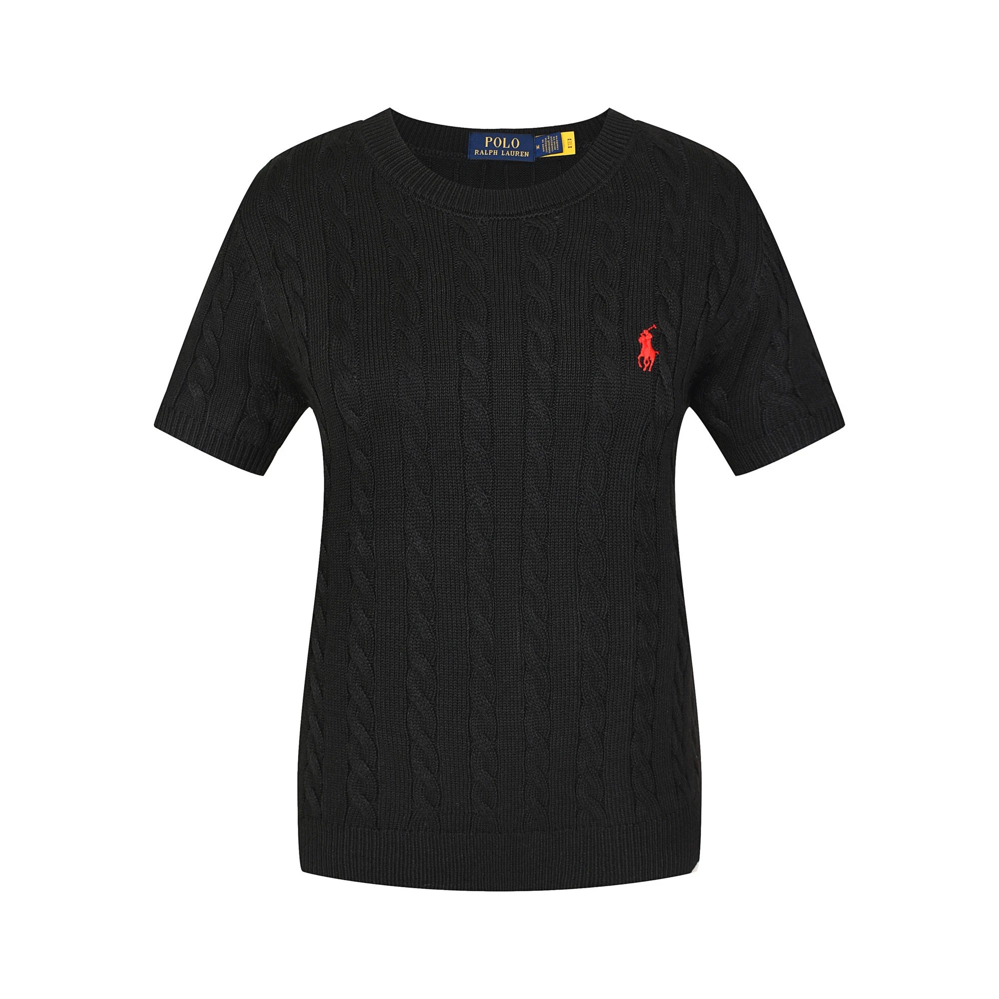 Polo Ralph Lauren Knitwear Cable-Knit Short-Sleeve Sweater — 613 female black red label