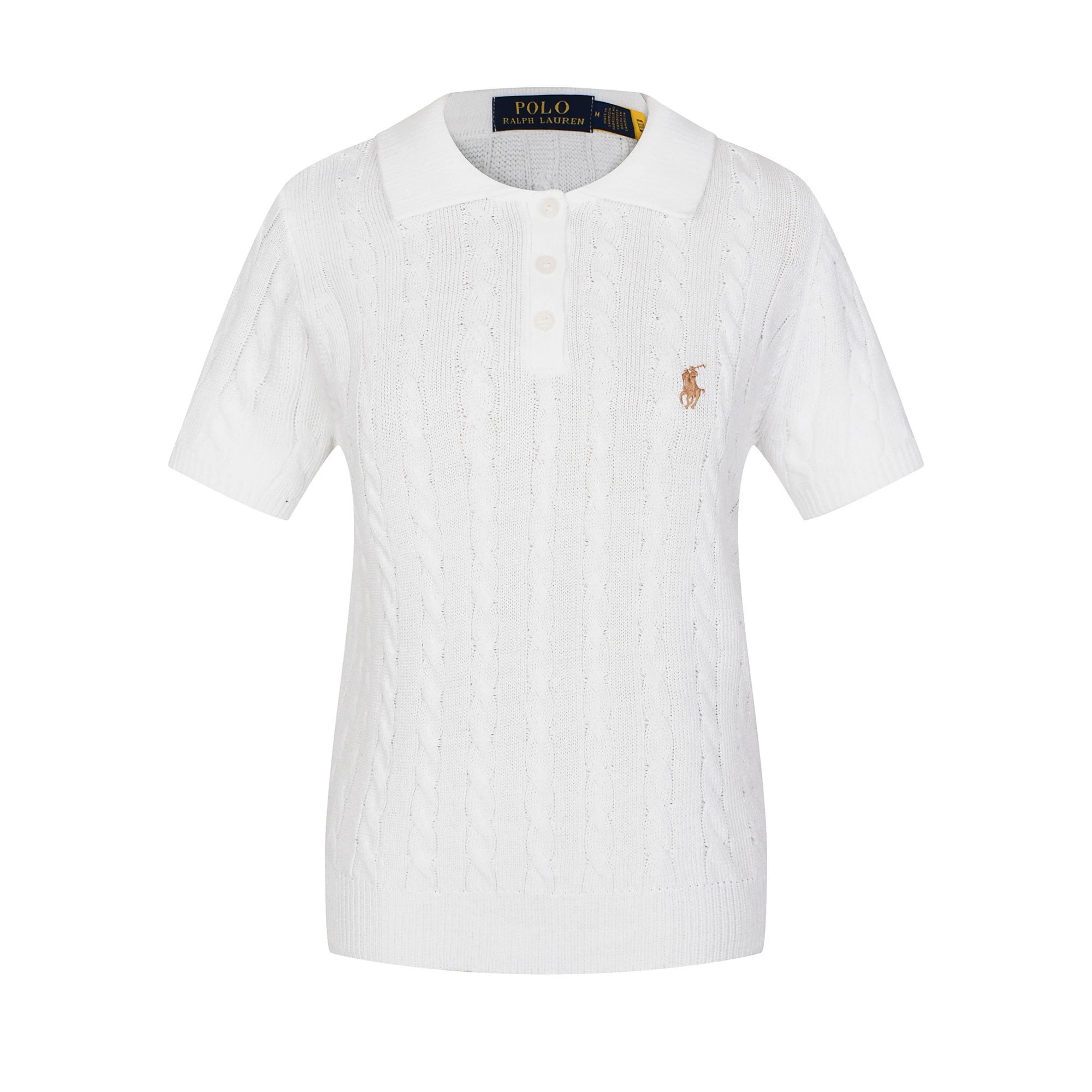 Polo Ralph Lauren Knitwear Cable-Knit Short-Sleeve Sweater — 612 Female White Brown Label