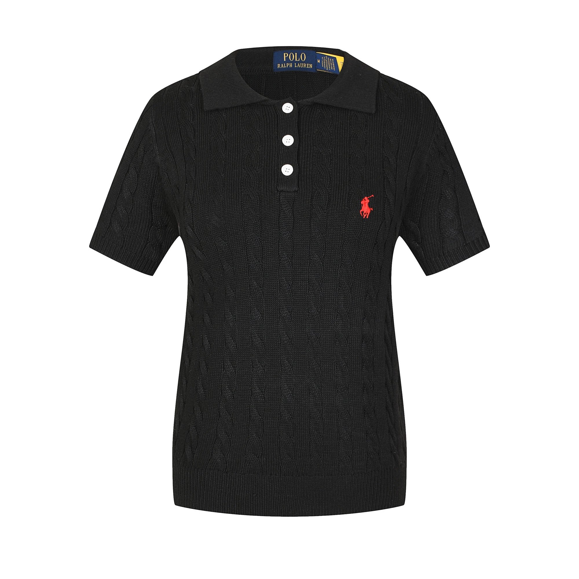 Polo Ralph Lauren Knitwear Cable-Knit Short-Sleeve Sweater — 612 female black red label
