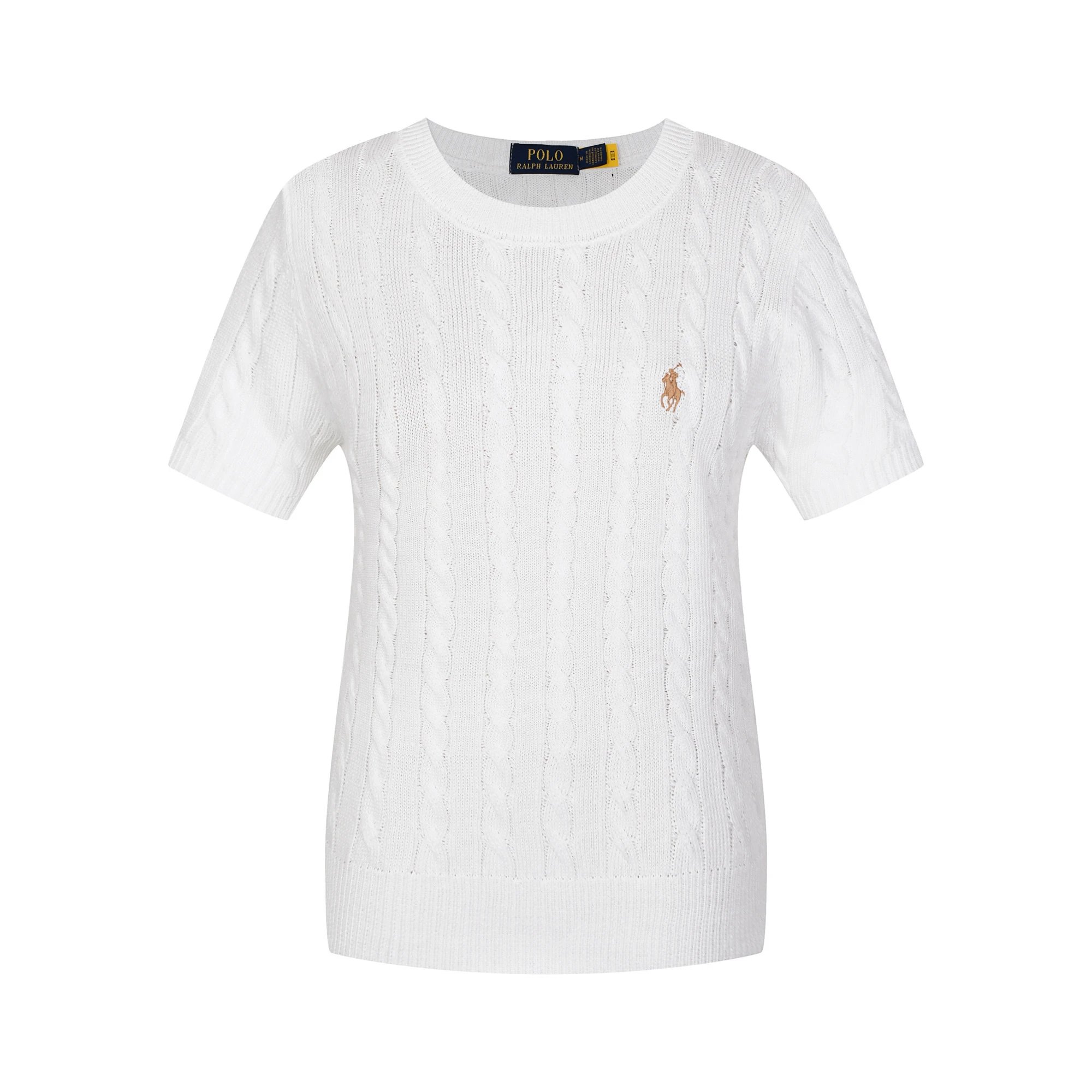 Polo Ralph Lauren Knitwear Cable-Knit Short-Sleeve Sweater — 613 Female White Brown Label
