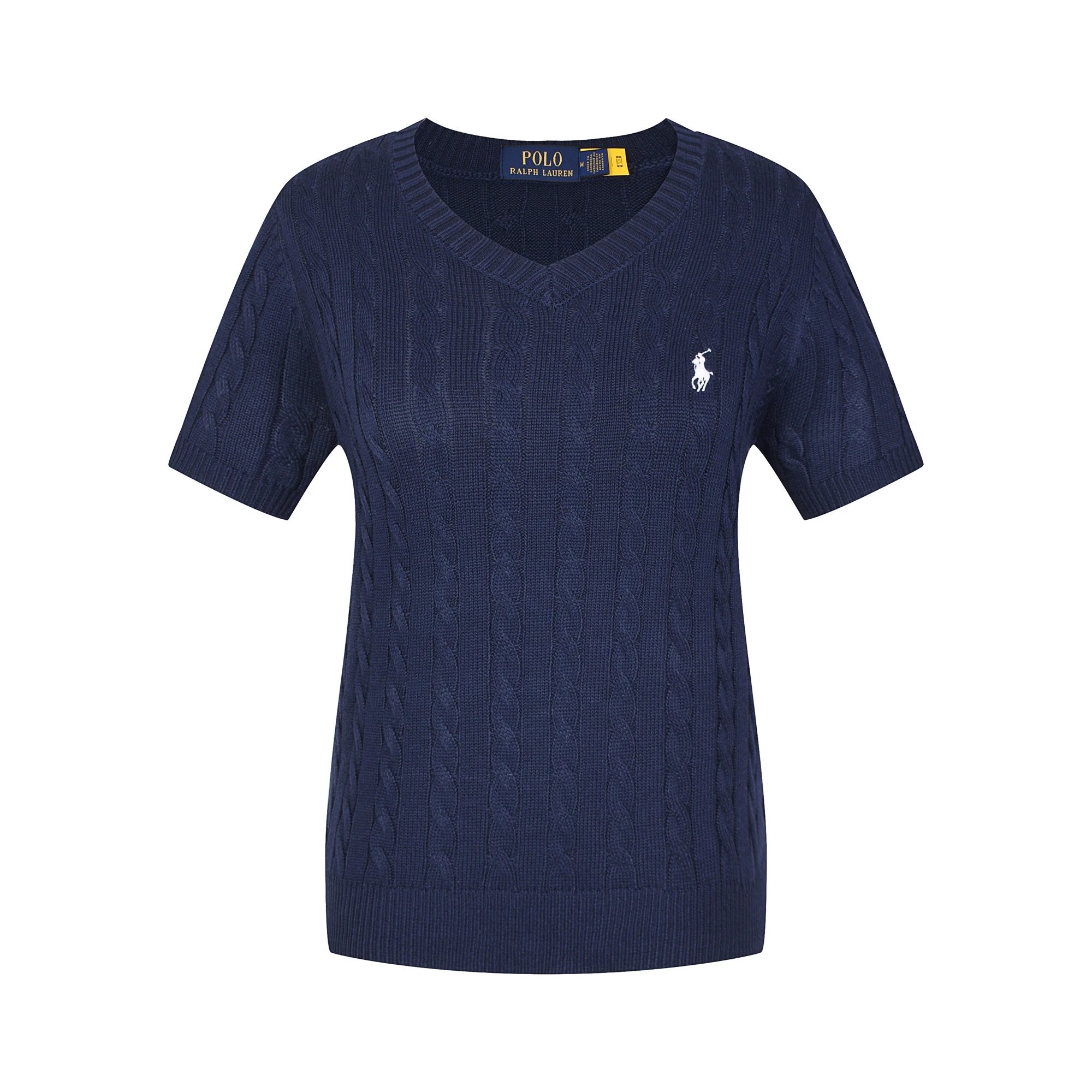 Polo Ralph Lauren Knitwear Cable-Knit Short-Sleeve Sweater — 614 Female Blue White Label
