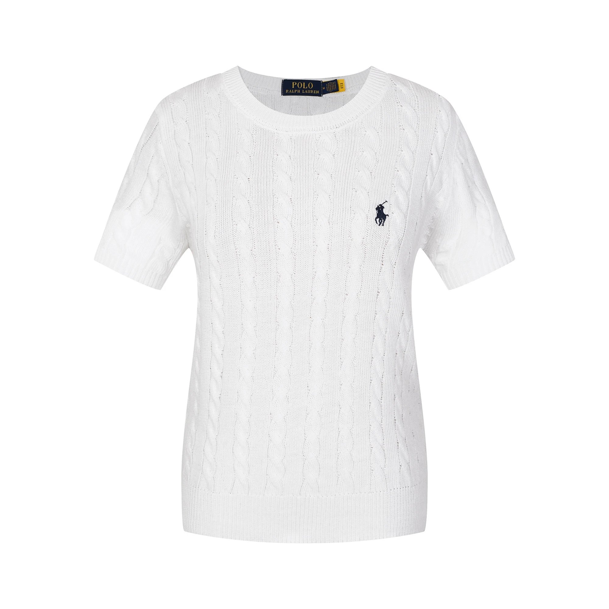 Polo Ralph Lauren Knitwear Cable-Knit Short-Sleeve Sweater — 613 Female White Blue Label