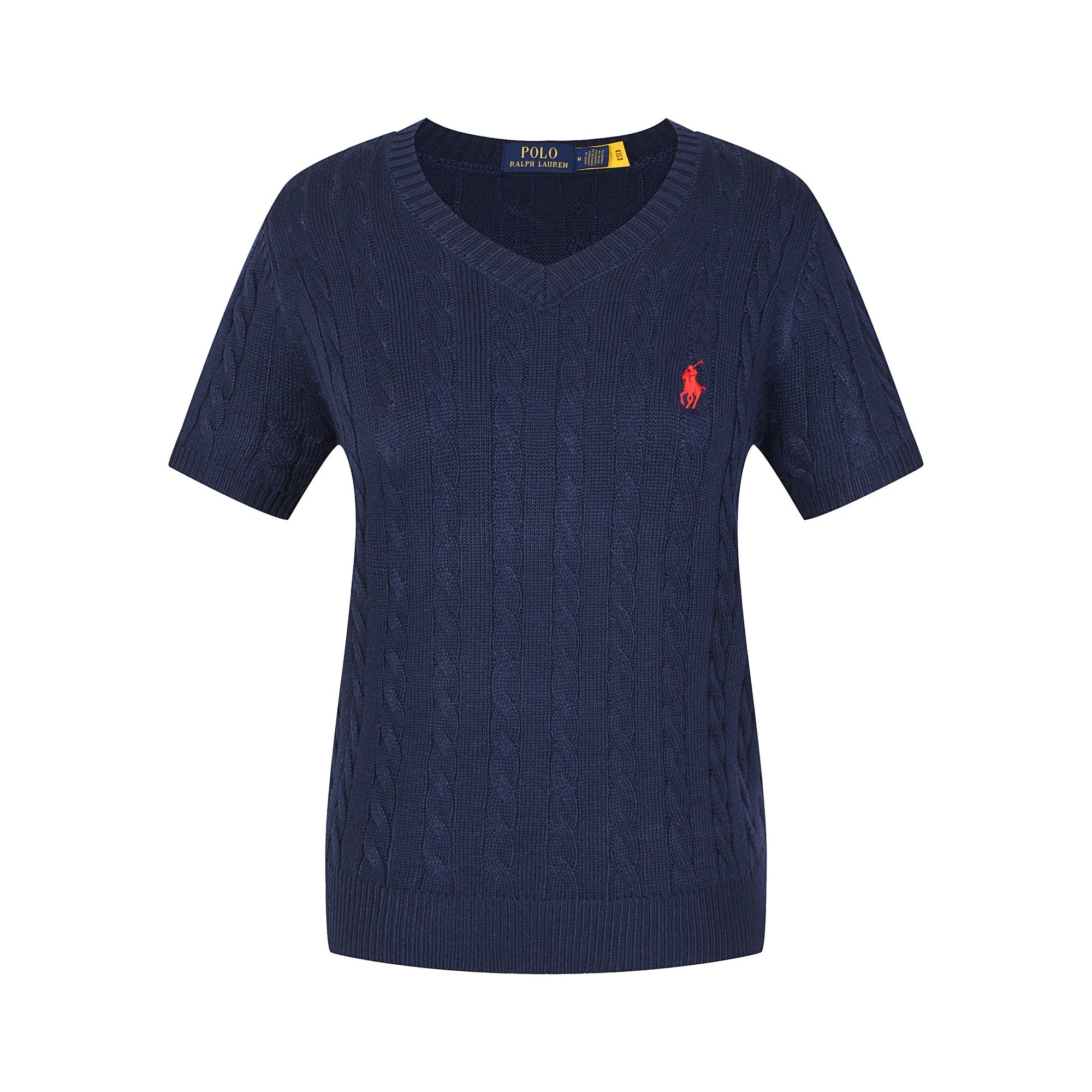 Polo Ralph Lauren Knitwear Cable-Knit Short-Sleeve Sweater — 614 female blue red label