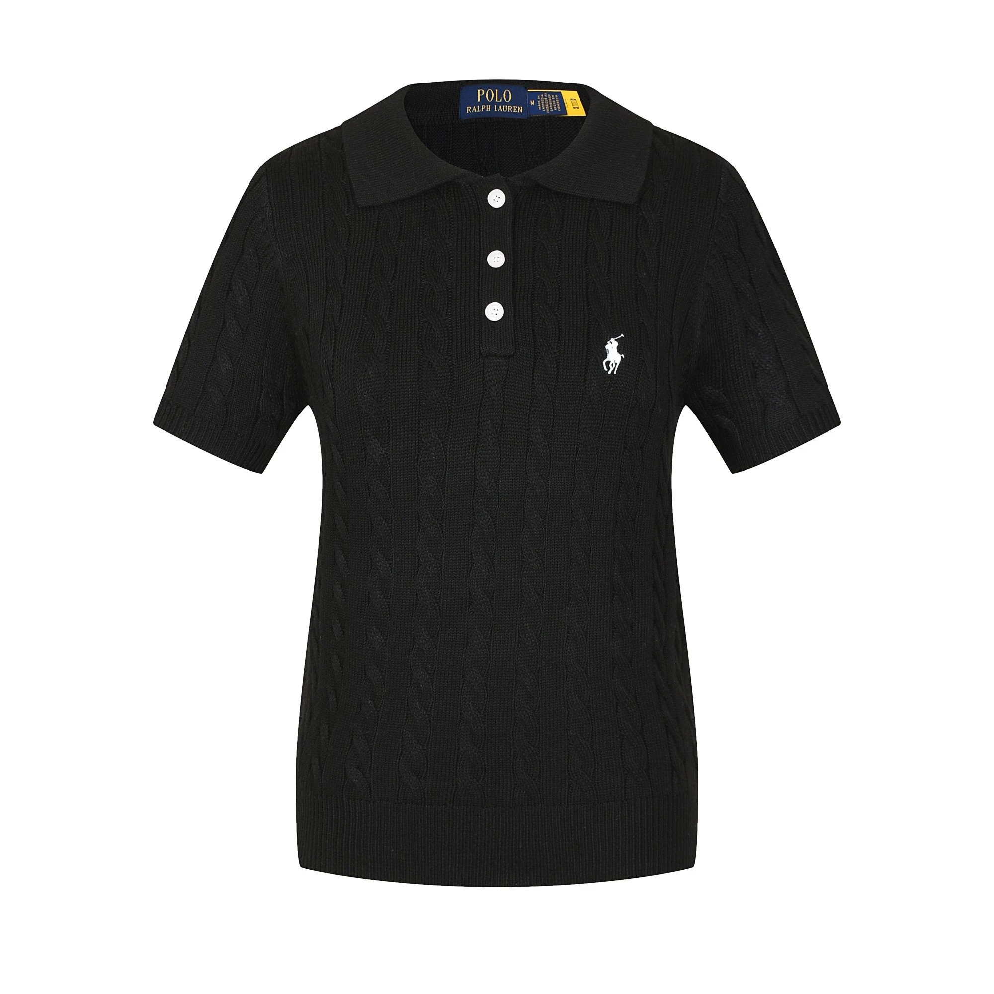 Polo Ralph Lauren Knitwear Cable-Knit Short-Sleeve Sweater — 612 female black white label