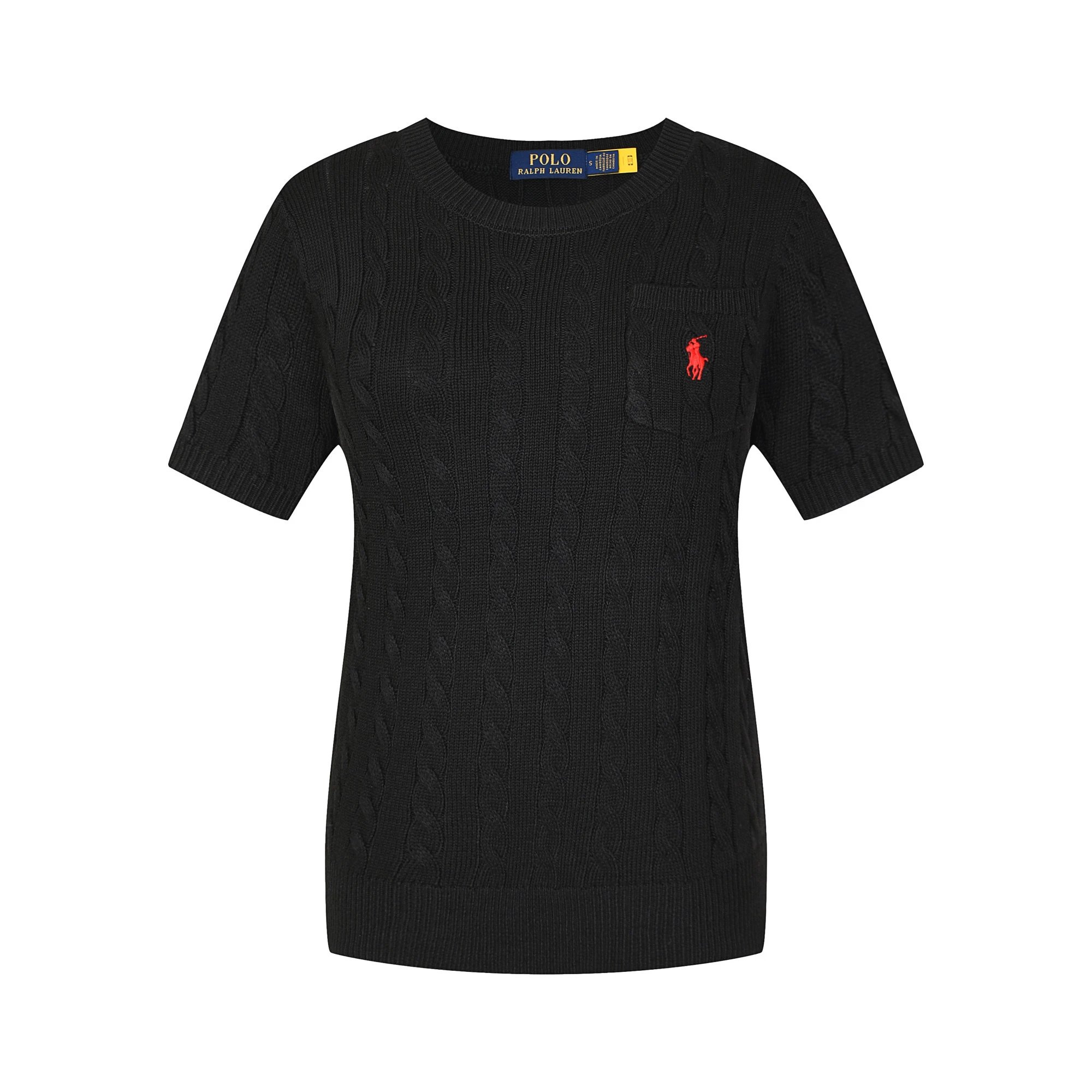 Polo Ralph Lauren Knitwear Cable-Knit Short-Sleeve Sweater — 611 female black red label