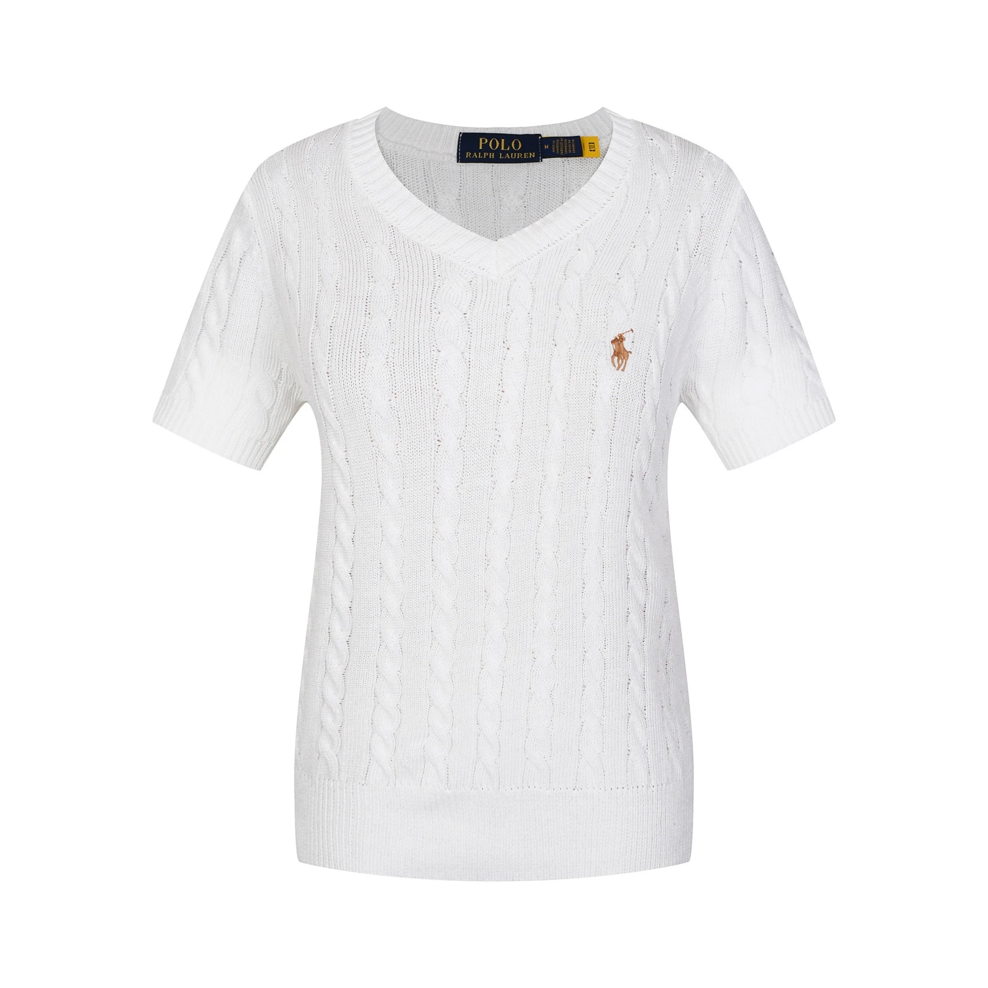 Polo Ralph Lauren Knitwear Cable-Knit Short-Sleeve Sweater — 614 Female White Brown Label