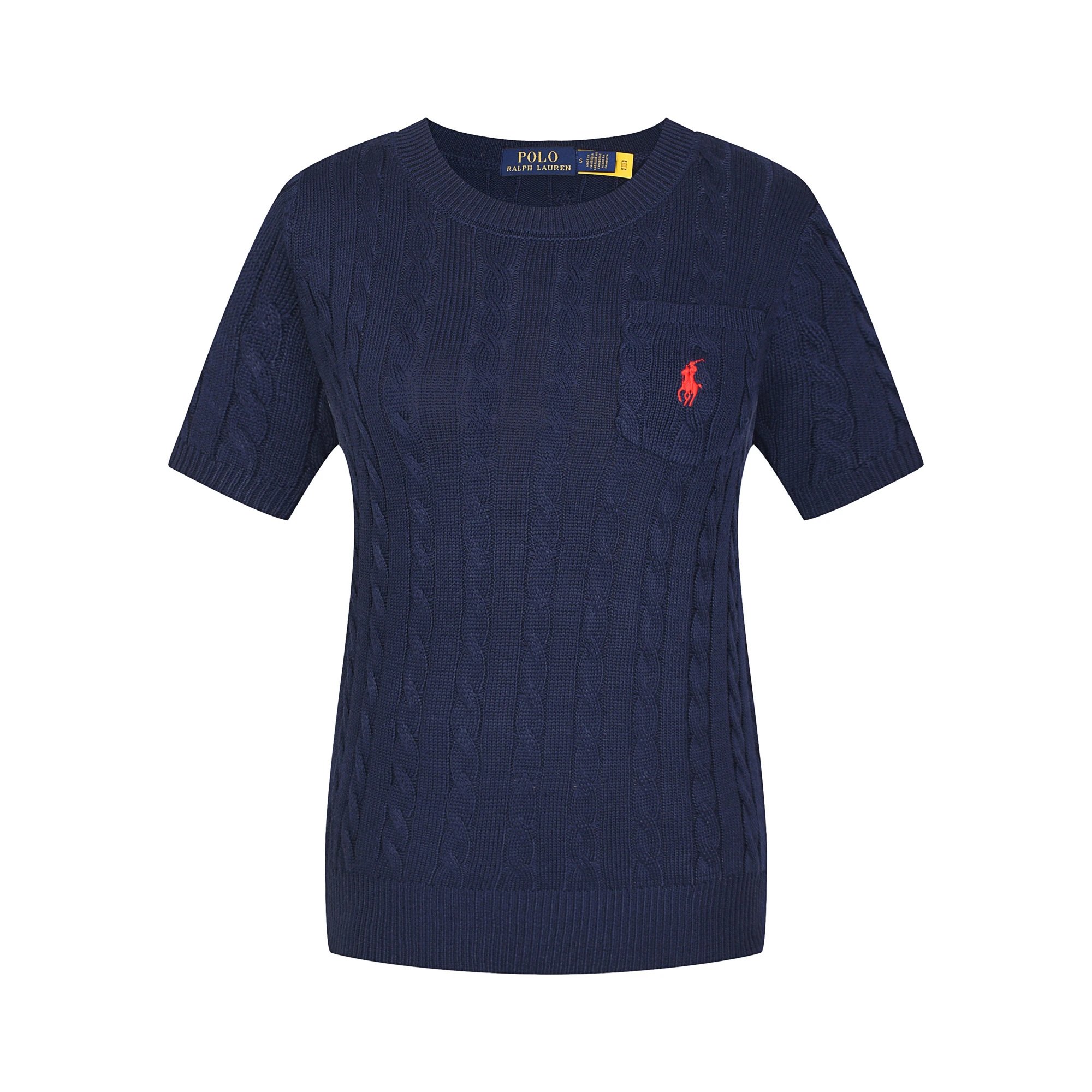 Polo Ralph Lauren Knitwear Cable-Knit Short-Sleeve Sweater — 611 female blue red label
