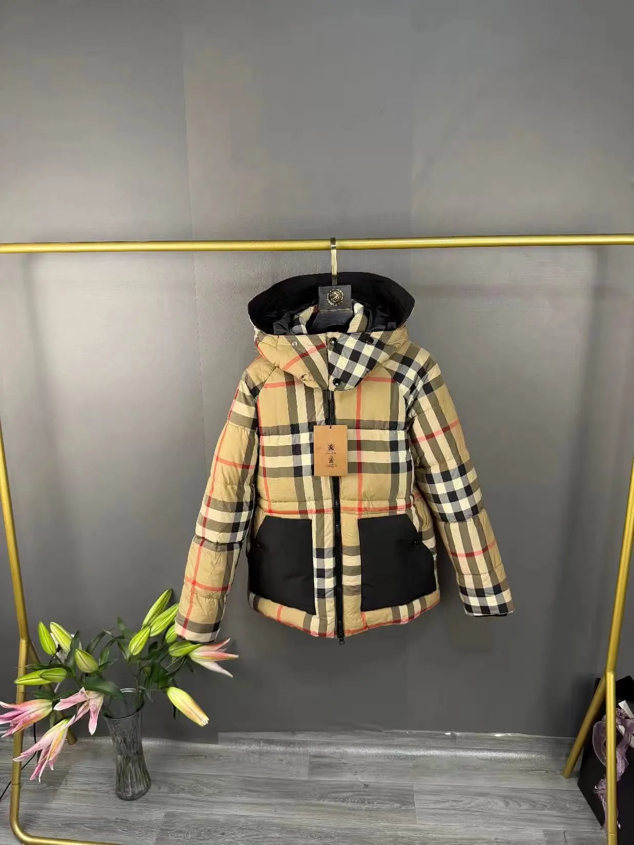 Burberry Down Jackets Hooded check puffer jacket with contrast patch pockets image 4