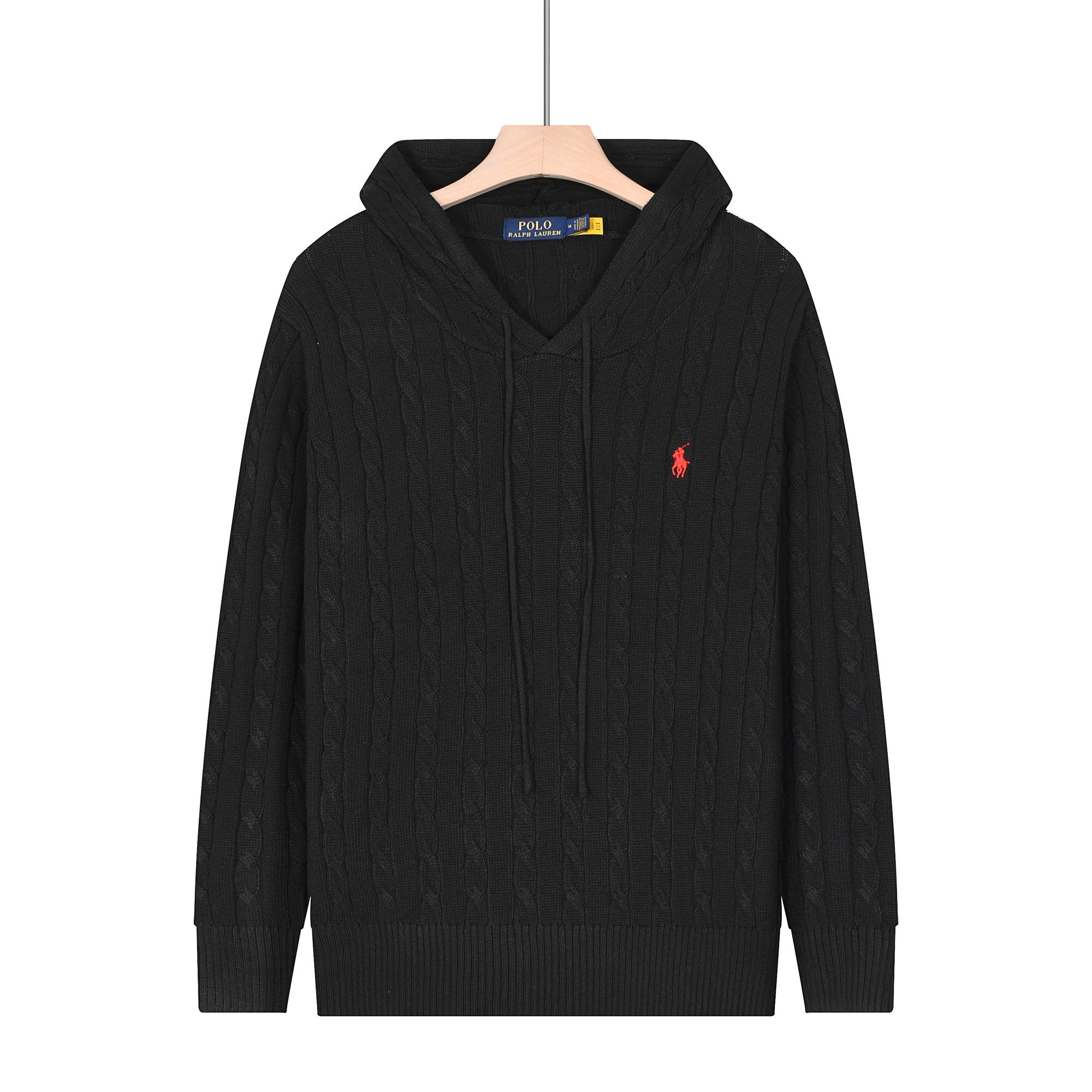 Ralph Lauren Knitwear Embroidered Pony Logo — 622 Black with a red label