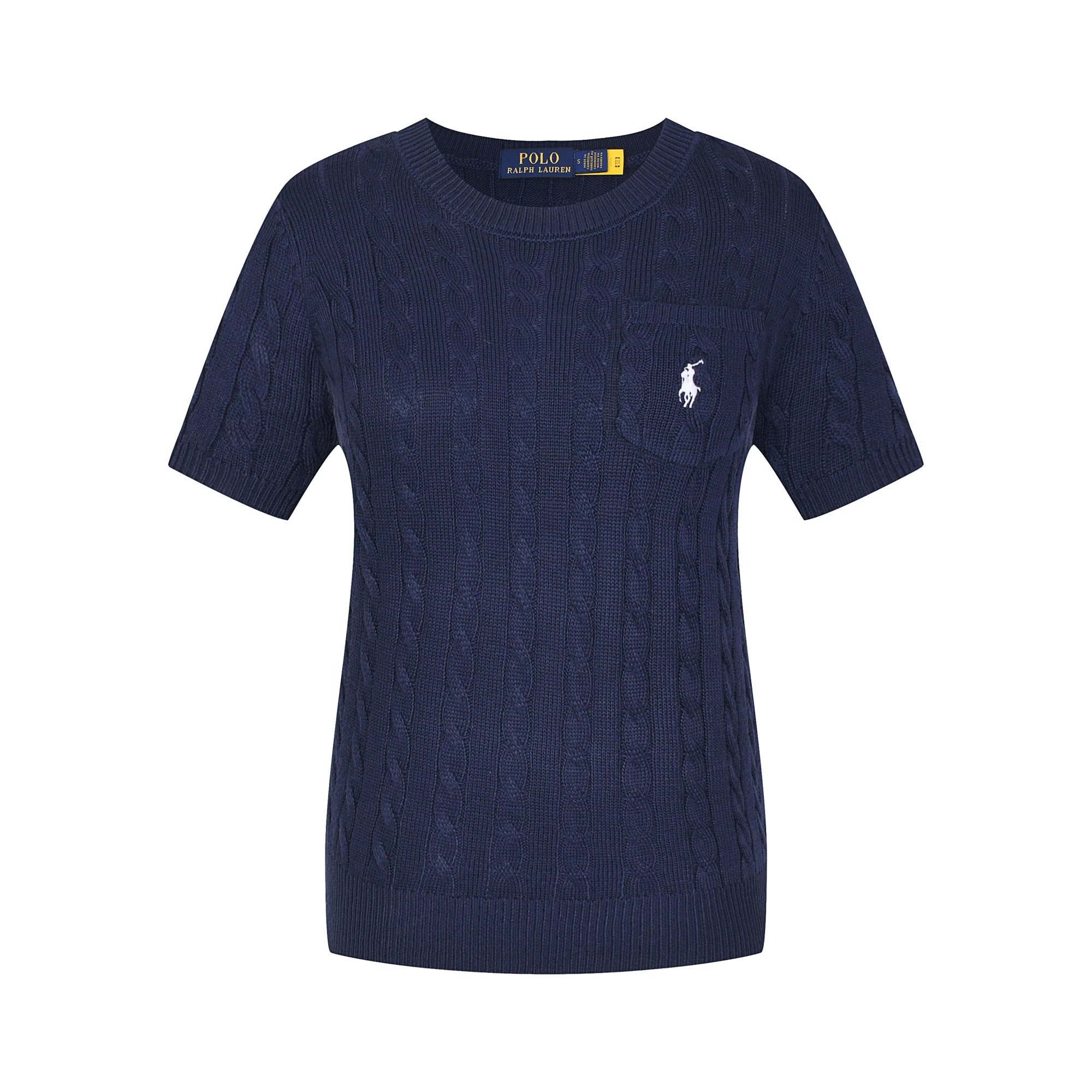 Polo Ralph Lauren Knitwear Cable-Knit Short-Sleeve Sweater — 611 Female Blue White Label