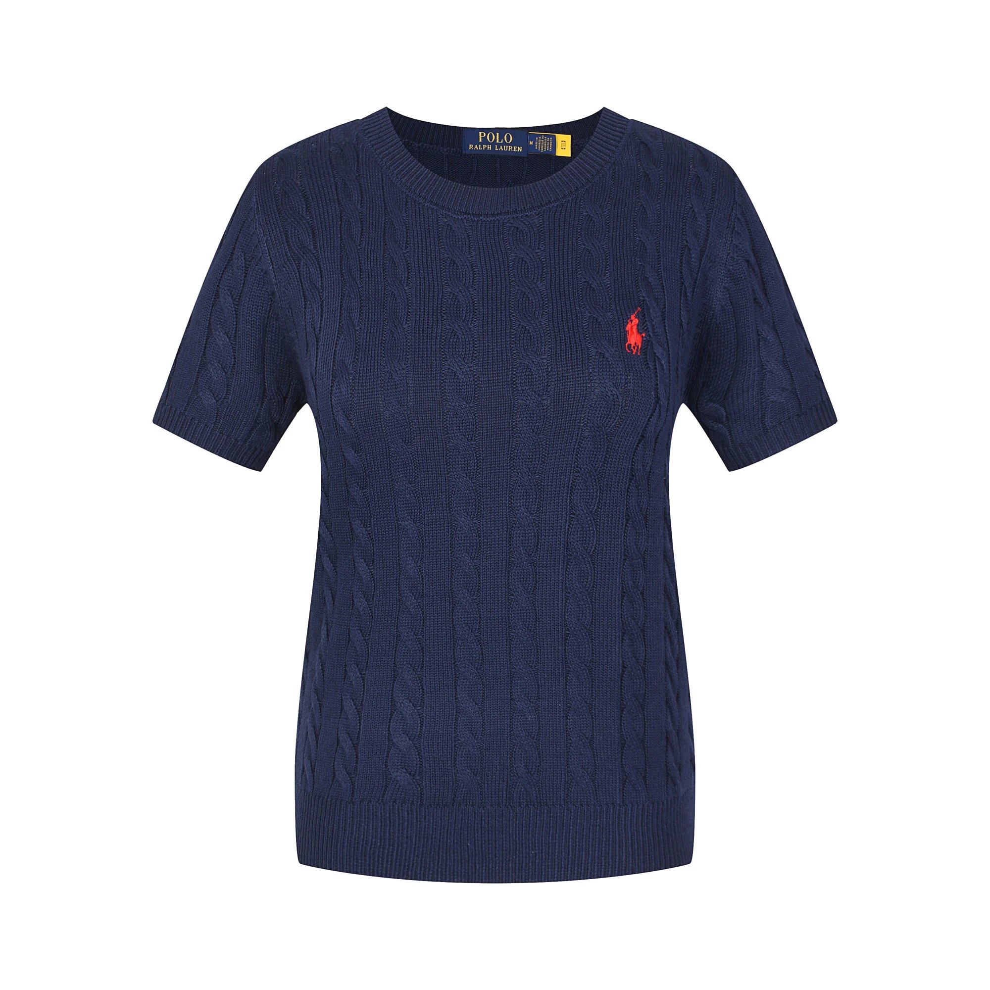 Polo Ralph Lauren Knitwear Cable-Knit Short-Sleeve Sweater — 613 female blue red label