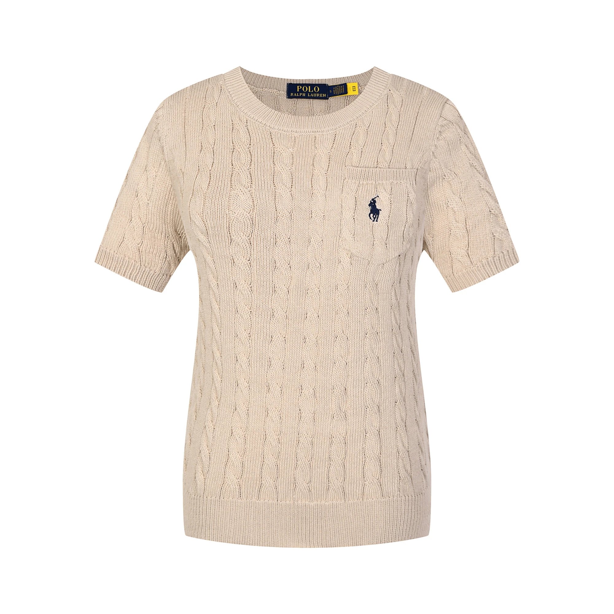 Polo Ralph Lauren Knitwear Cable-Knit Short-Sleeve Sweater — 611 Female Brown Blue Label