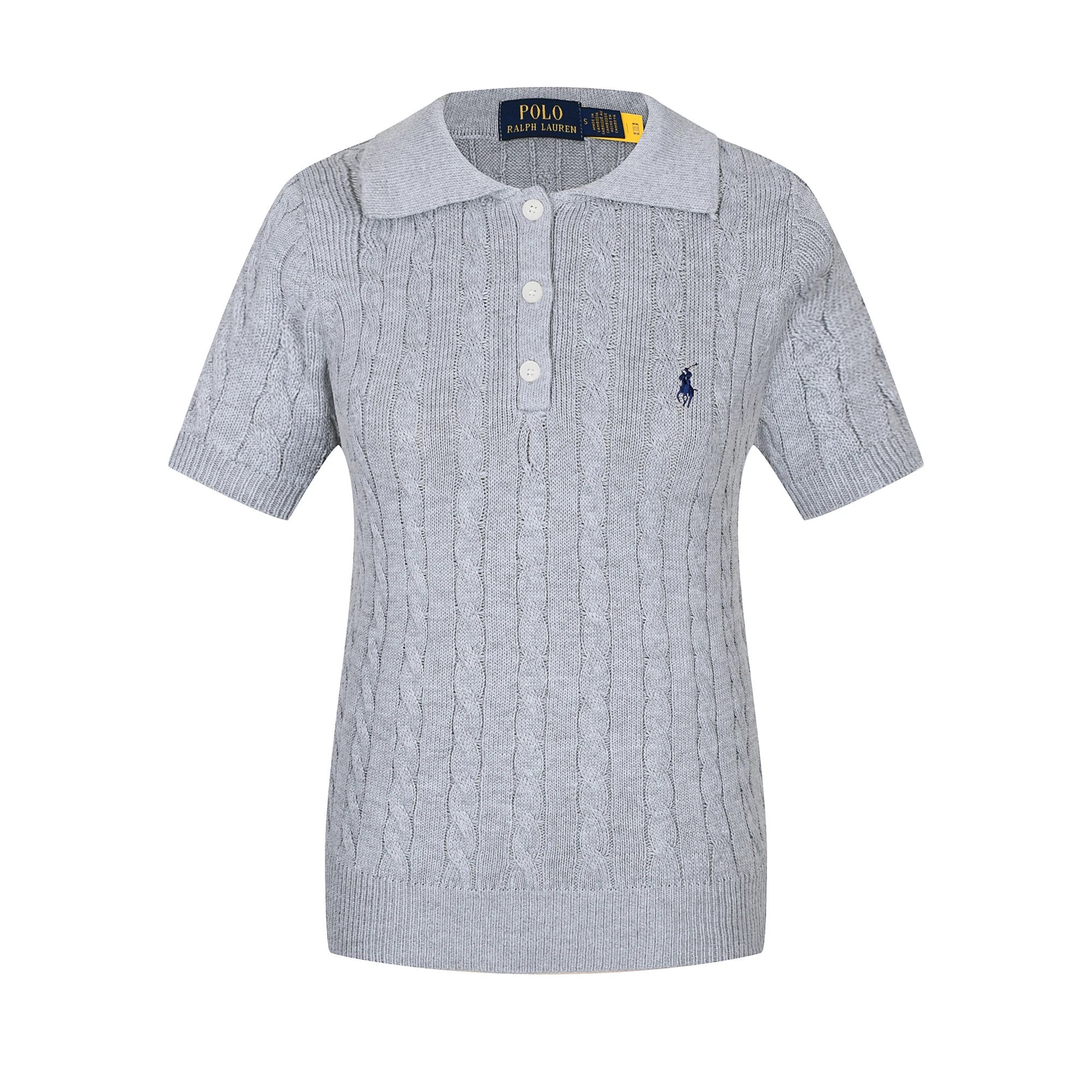 Polo Ralph Lauren Knitwear Cable-Knit Short-Sleeve Sweater — 612 female gray blue label