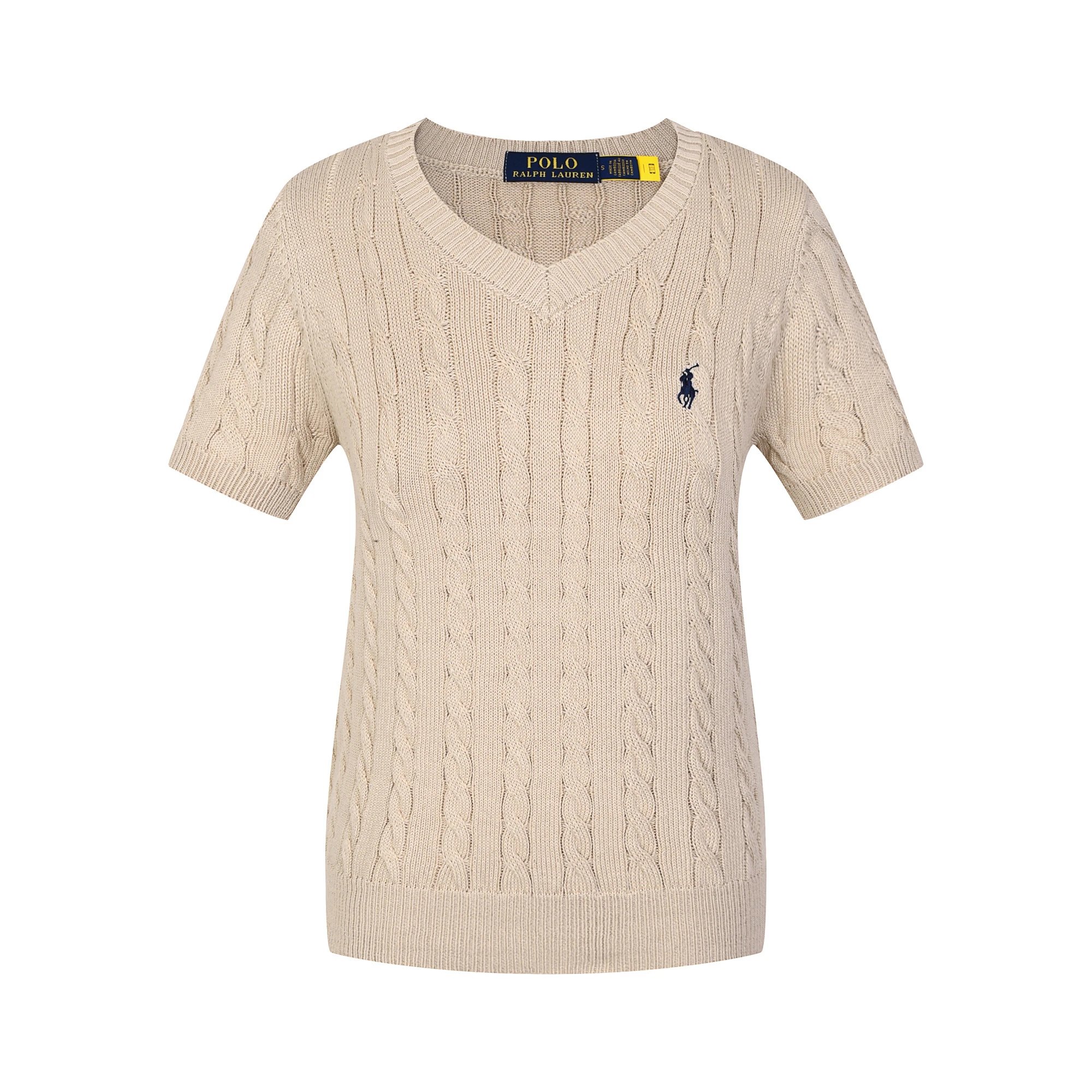 Polo Ralph Lauren Knitwear Cable-Knit Short-Sleeve Sweater — 614 Female Brown Blue Label