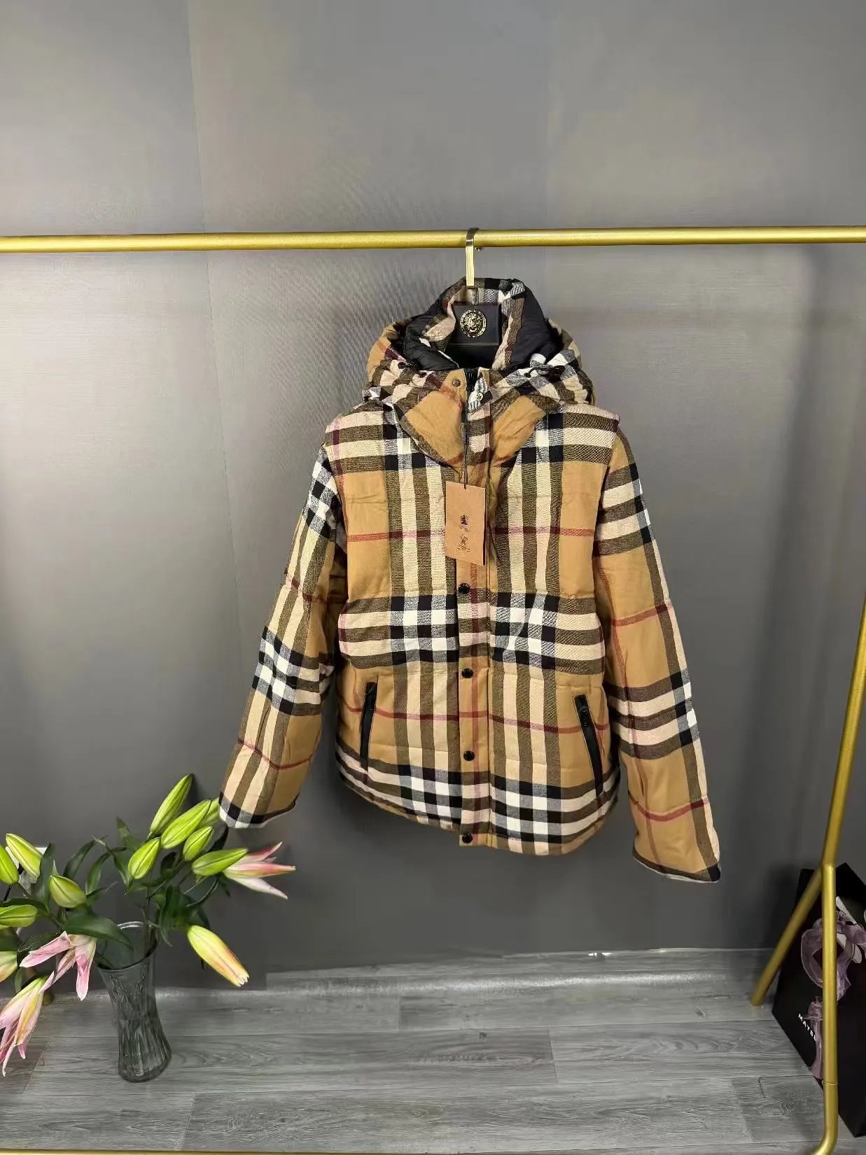 Burberry Down Jackets Hooded check puffer jacket with contrast patch pockets image 5