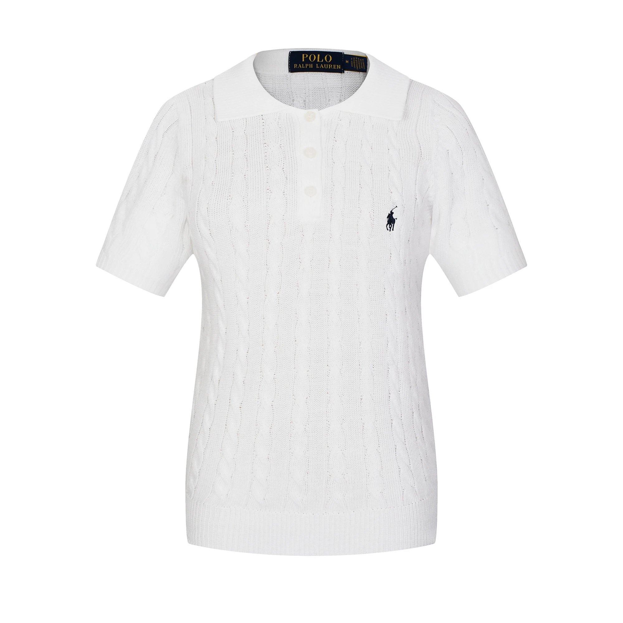 Polo Ralph Lauren Knitwear Cable-Knit Short-Sleeve Sweater — 612 Female White Black Label