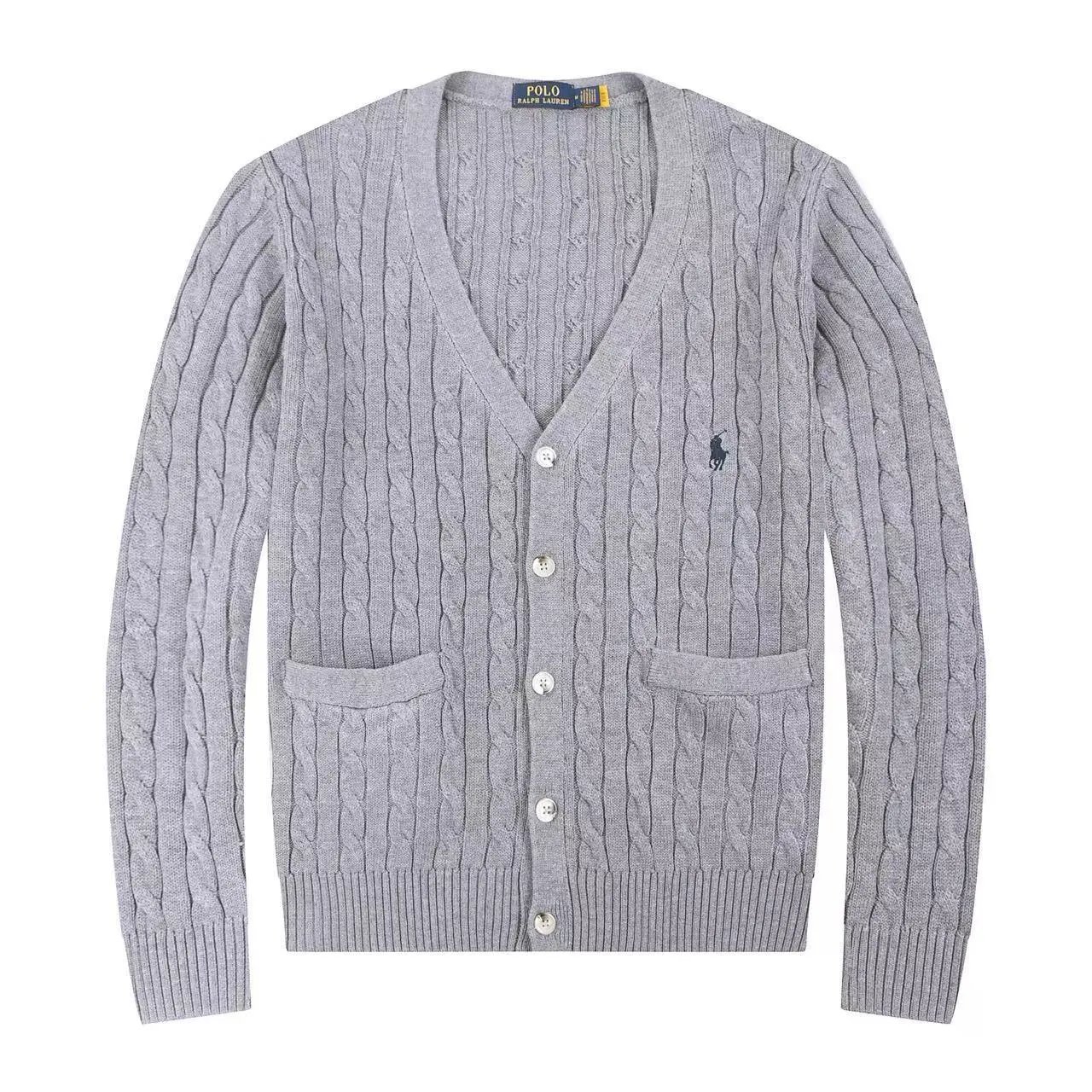 Ralph Lauren Knitwear Embroidered Pony Logo — 624 Gray blue label