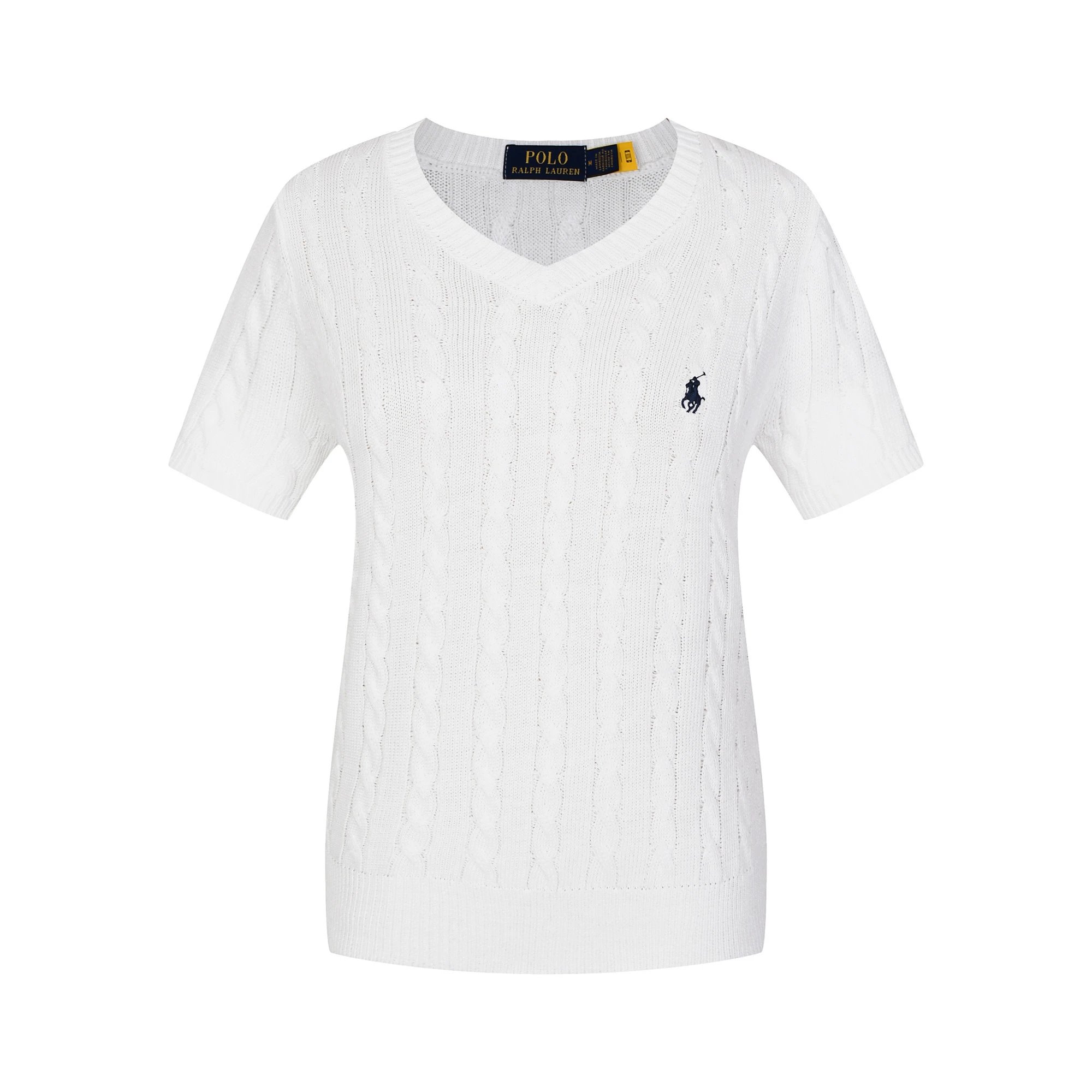 Polo Ralph Lauren Knitwear Cable-Knit Short-Sleeve Sweater — 614 Female White Black Label