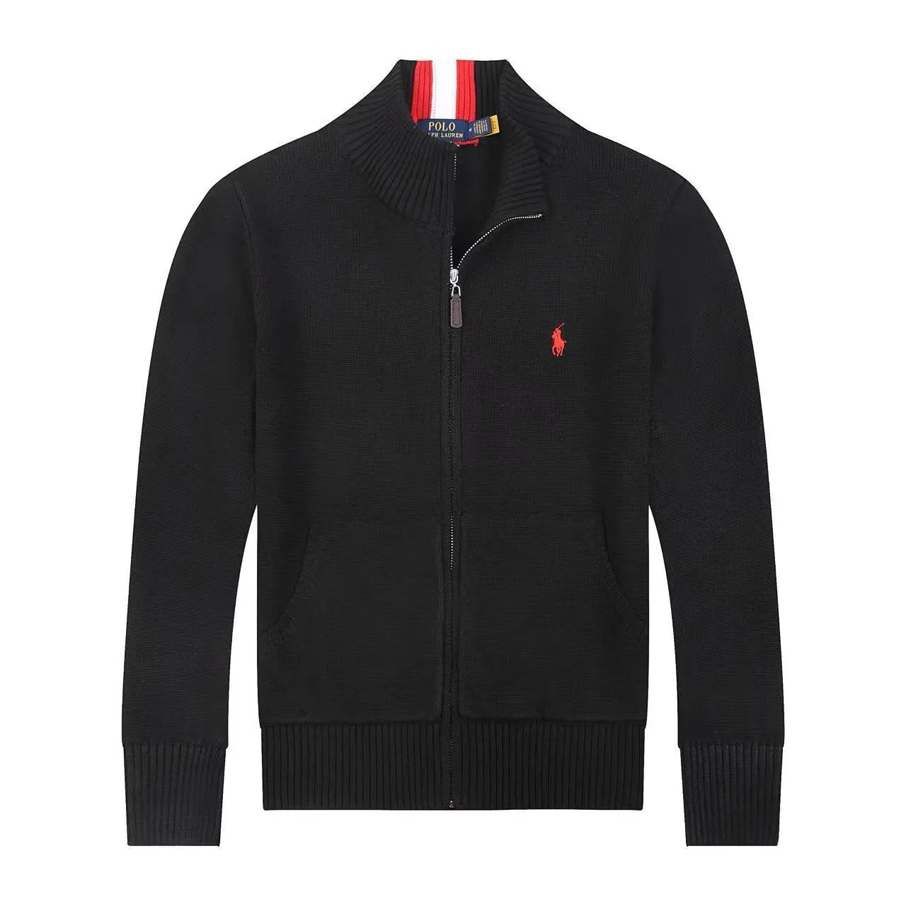 Ralph Lauren Knitwear Embroidered Pony Logo — 625 Black with a red label