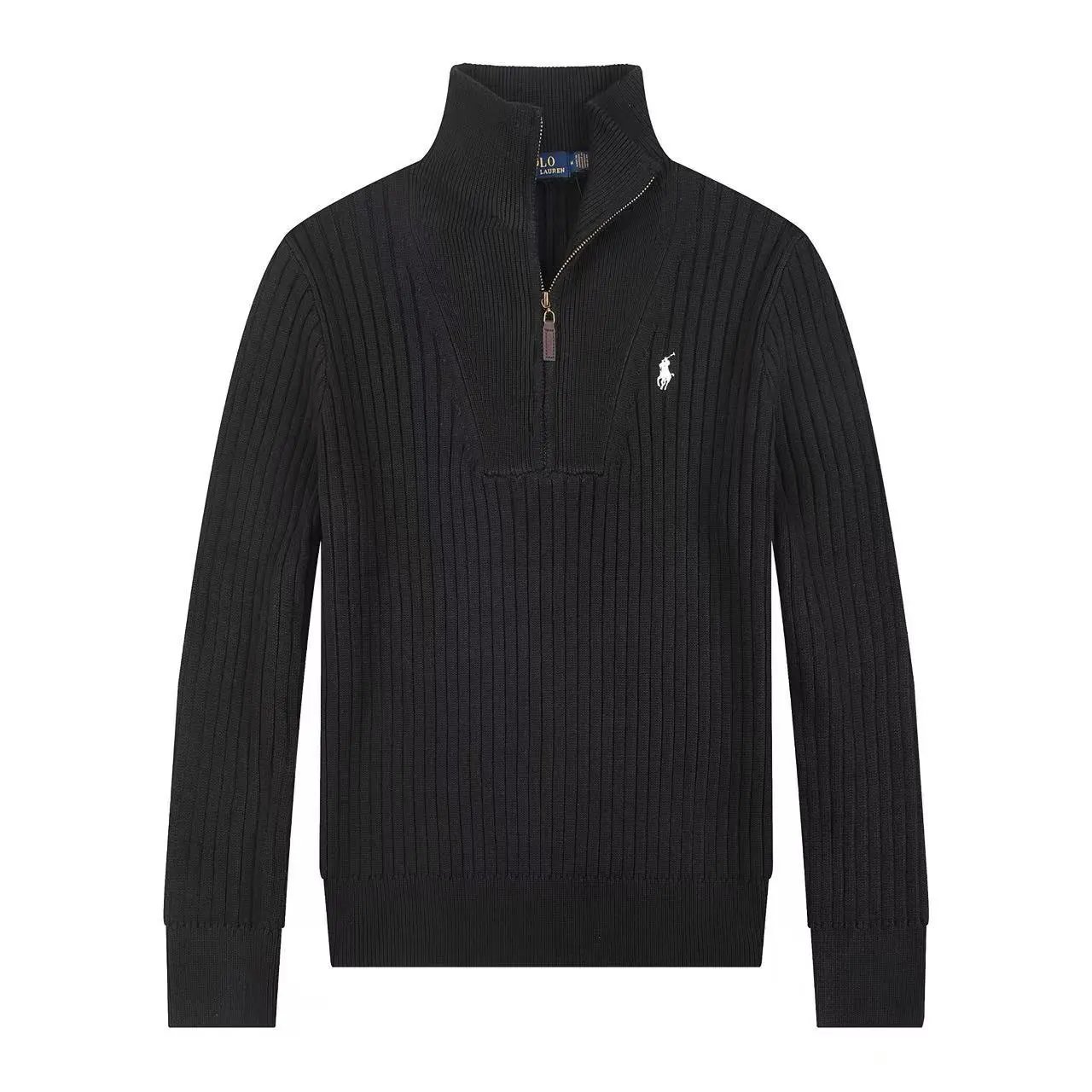 Ralph Lauren Knitwear Embroidered Pony Logo — 626 Black with a white label