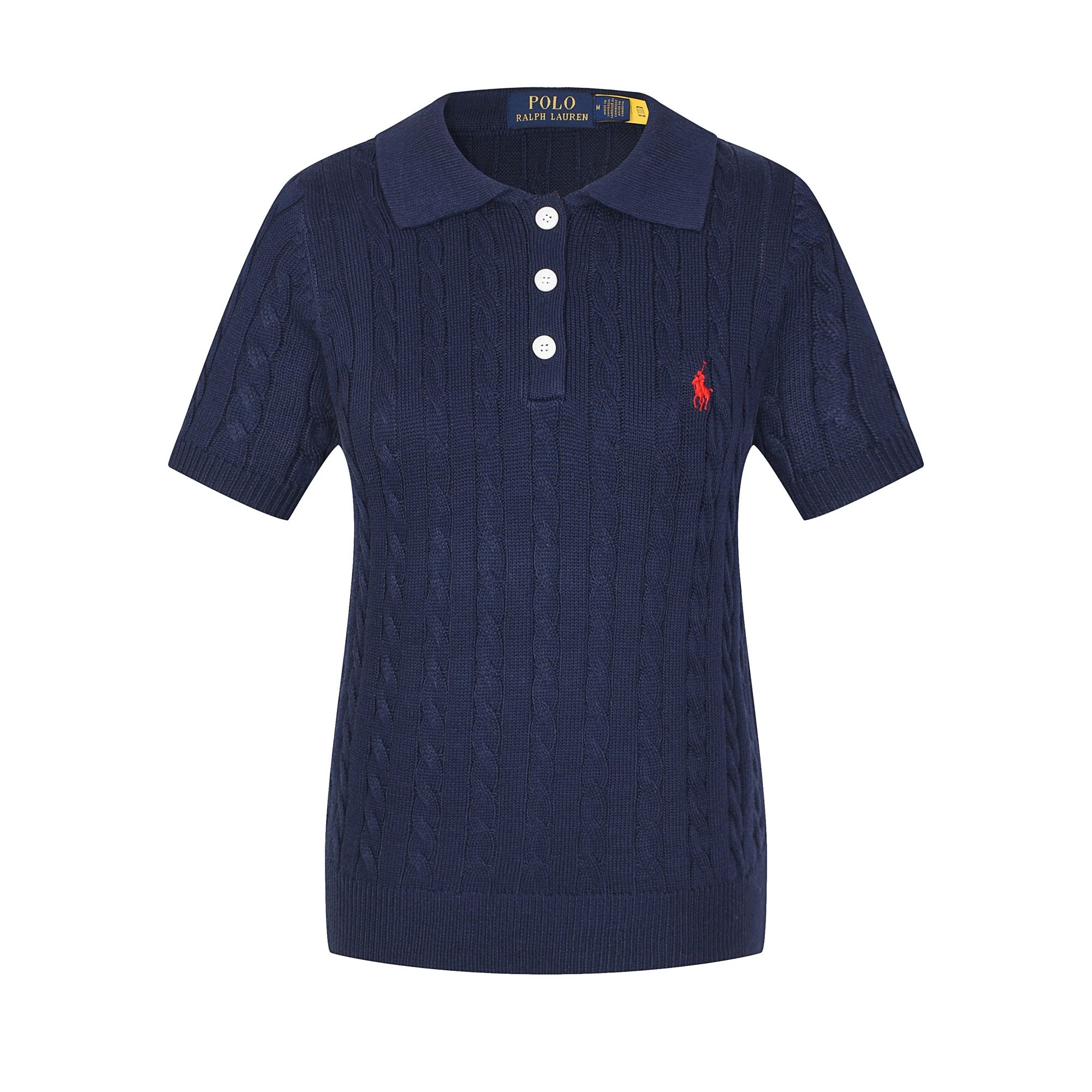 Polo Ralph Lauren Knitwear Cable-Knit Short-Sleeve Sweater — 612 female blue red label