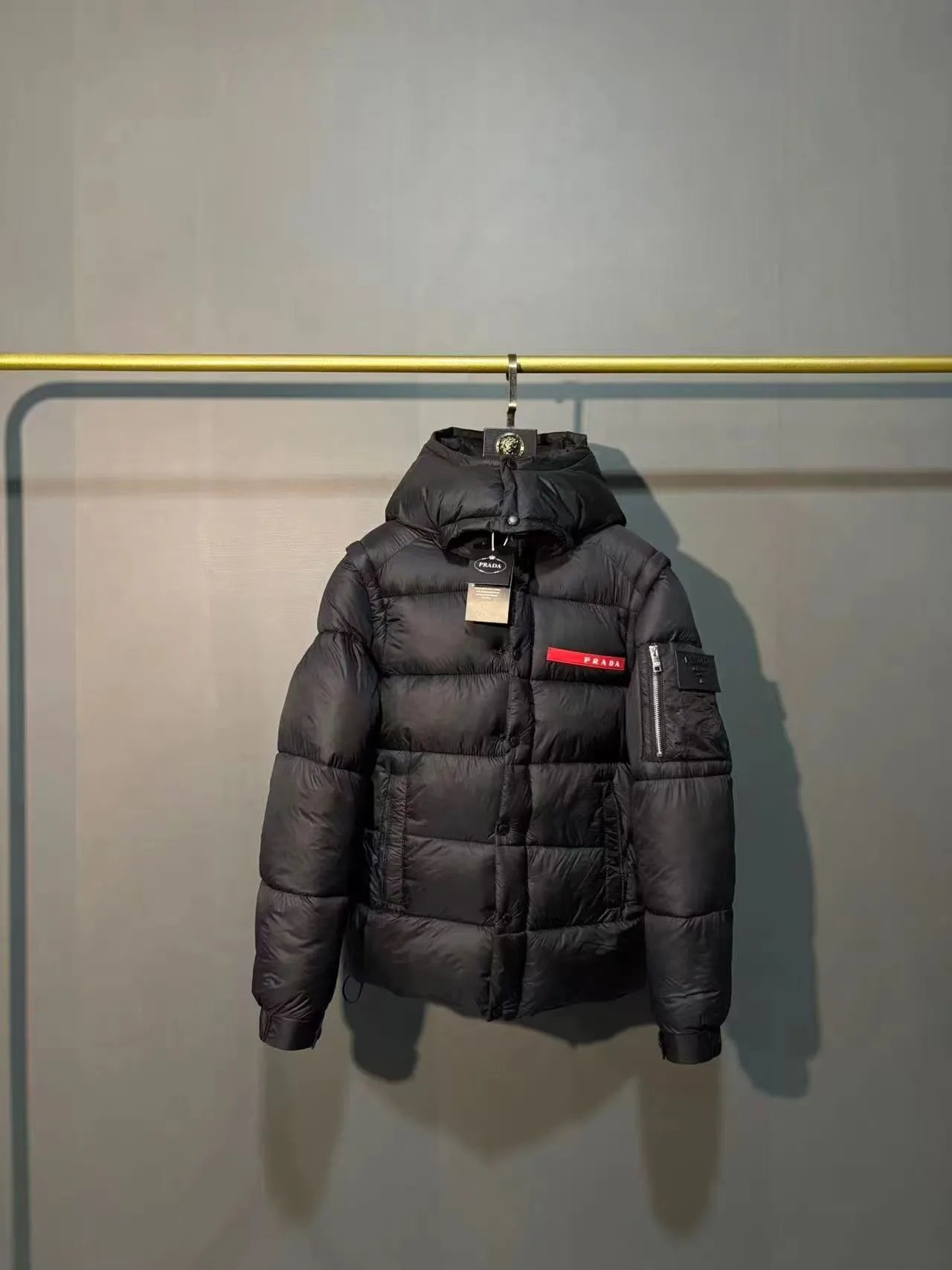 Prada Down Jackets LR-HX026 hooded puffer jacket with chest zip pocket image 5