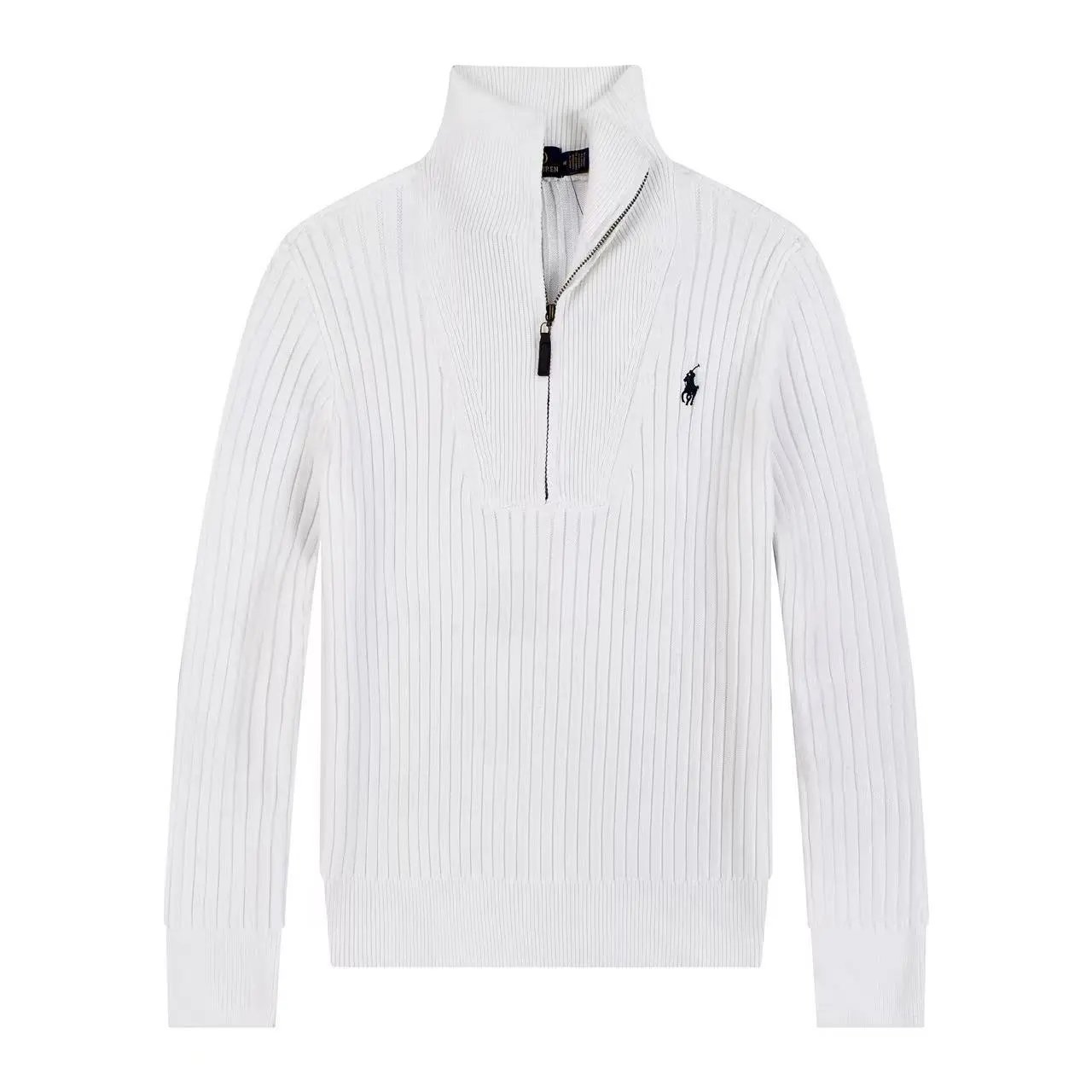 Ralph Lauren Knitwear Embroidered Pony Logo — 626 White with a black label