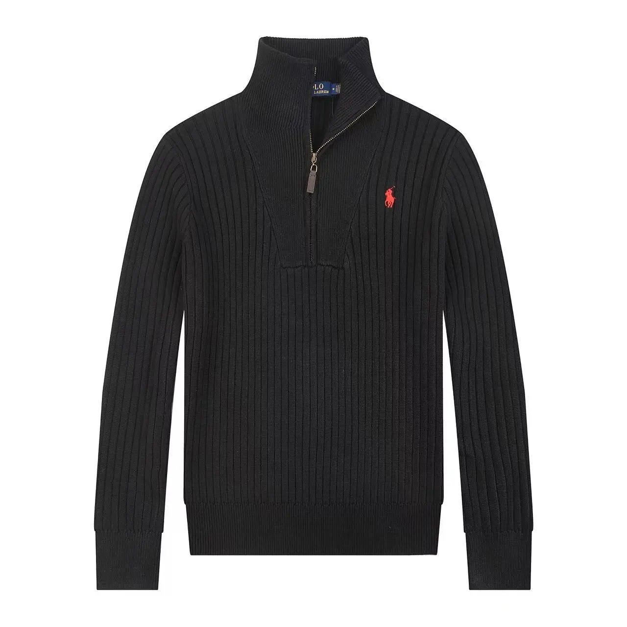 Ralph Lauren Knitwear Embroidered Pony Logo — 626 Black with a red label