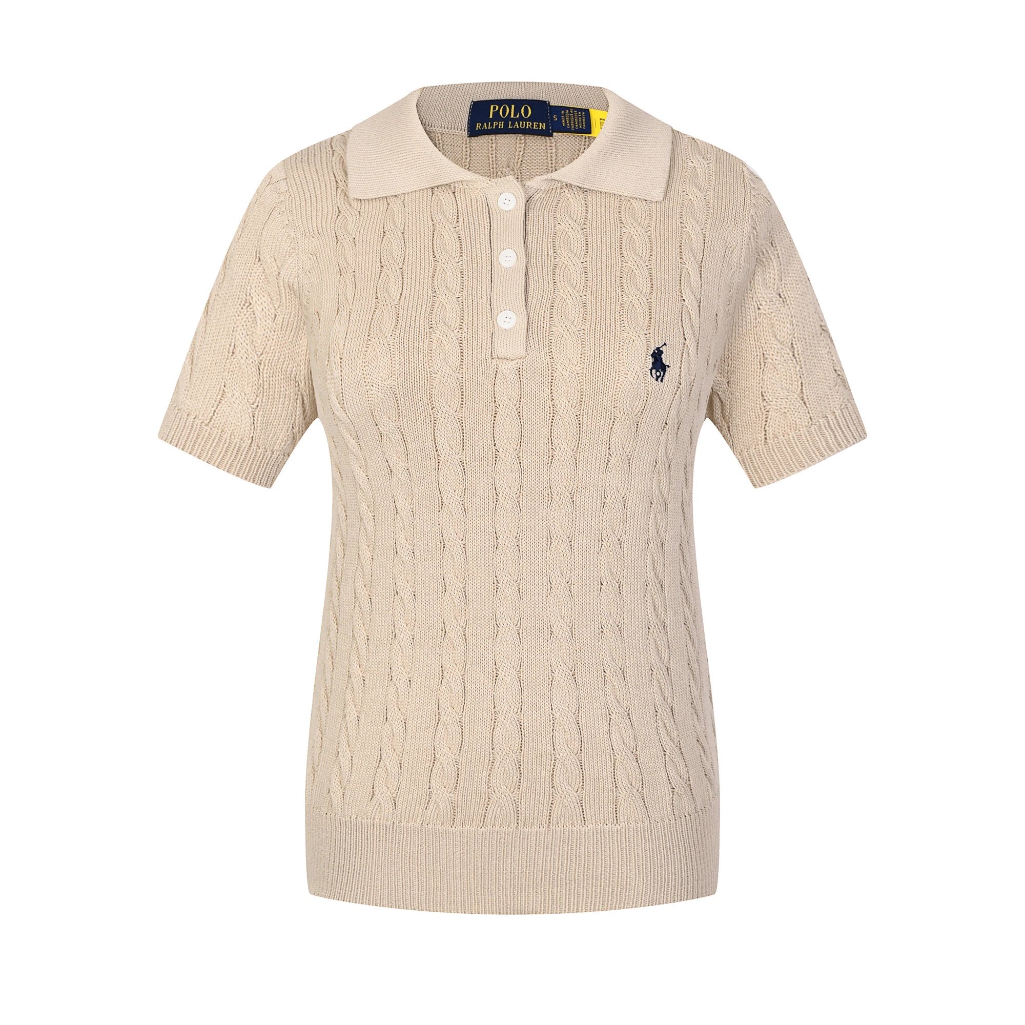 Polo Ralph Lauren Knitwear Cable-Knit Short-Sleeve Sweater — 612 Female Brown Blue Label