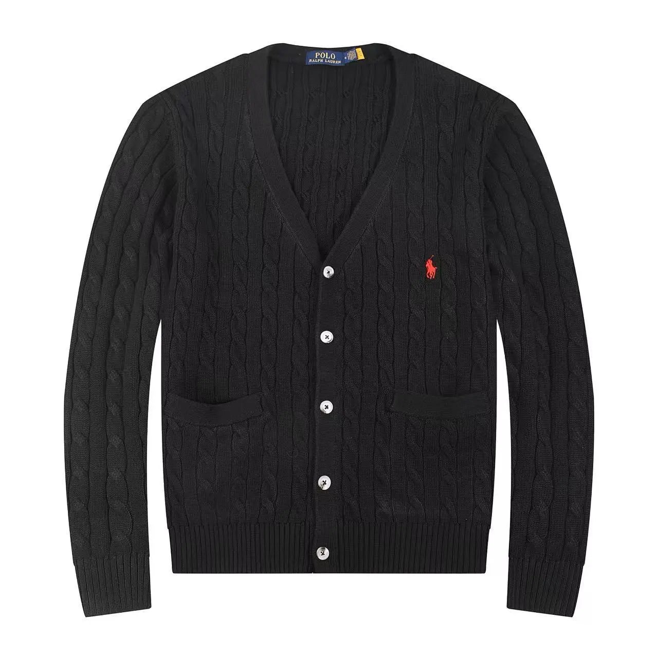 Ralph Lauren Knitwear Embroidered Pony Logo — 624 Black with a red label